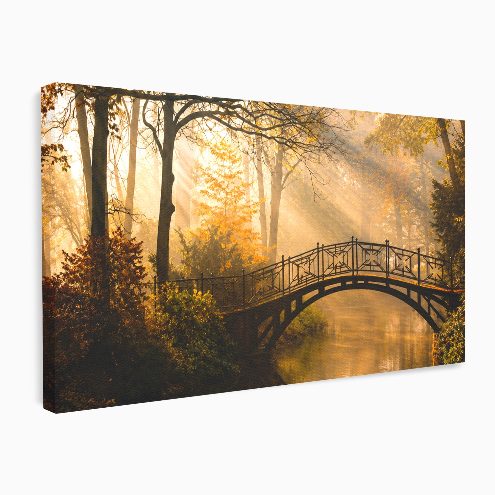 Tablou Canvas Premium LuxCanva® A1746, Pod Peste Râu In Padure, Pod, Rau, Padure, Peisaj, Toamna, Living, Dormitor, Culori Vibrante