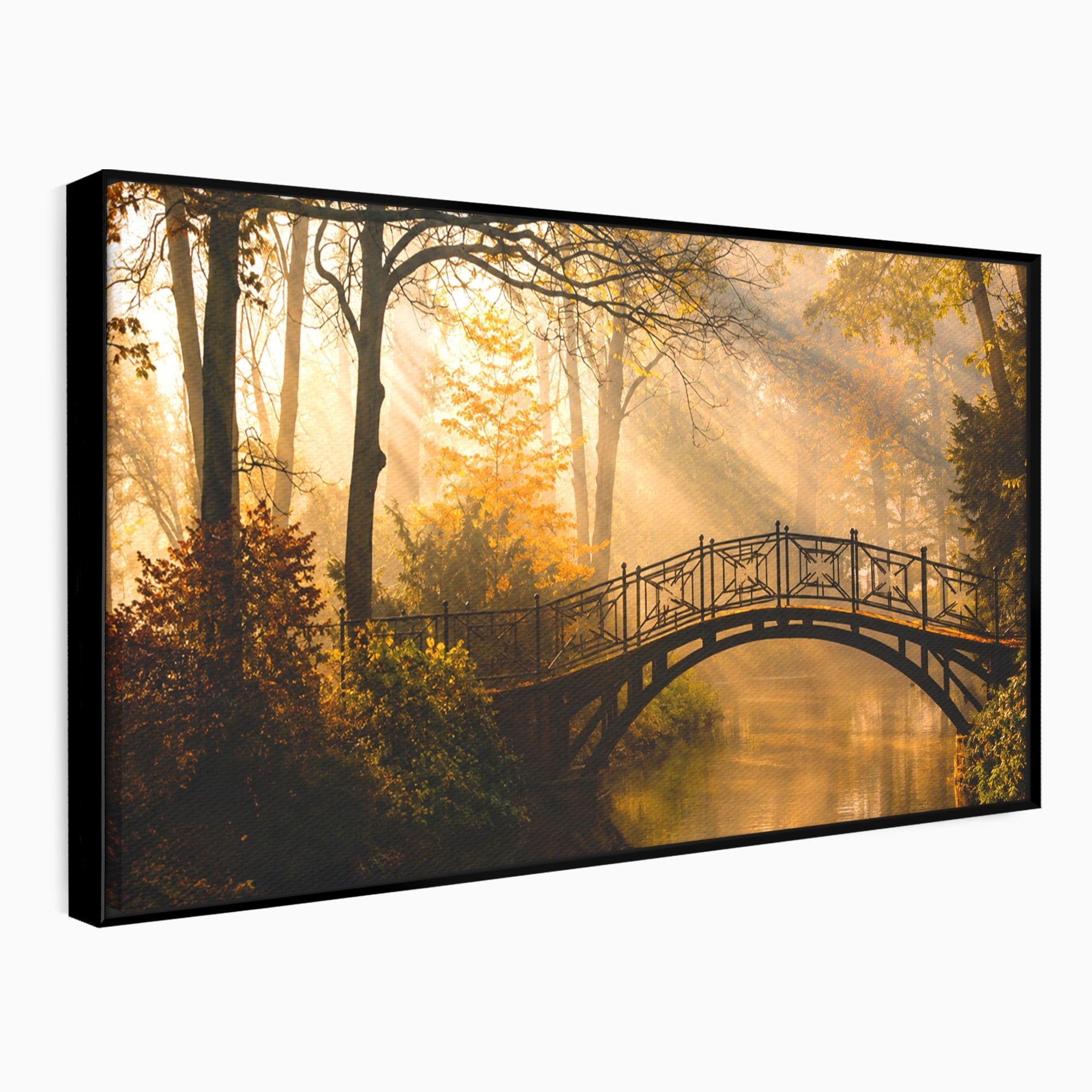 Tablou Canvas Premium LuxCanva® A1746, Pod Peste Râu In Padure, Pod, Rau, Padure, Peisaj, Toamna, Living, Dormitor, Culori Vibrante