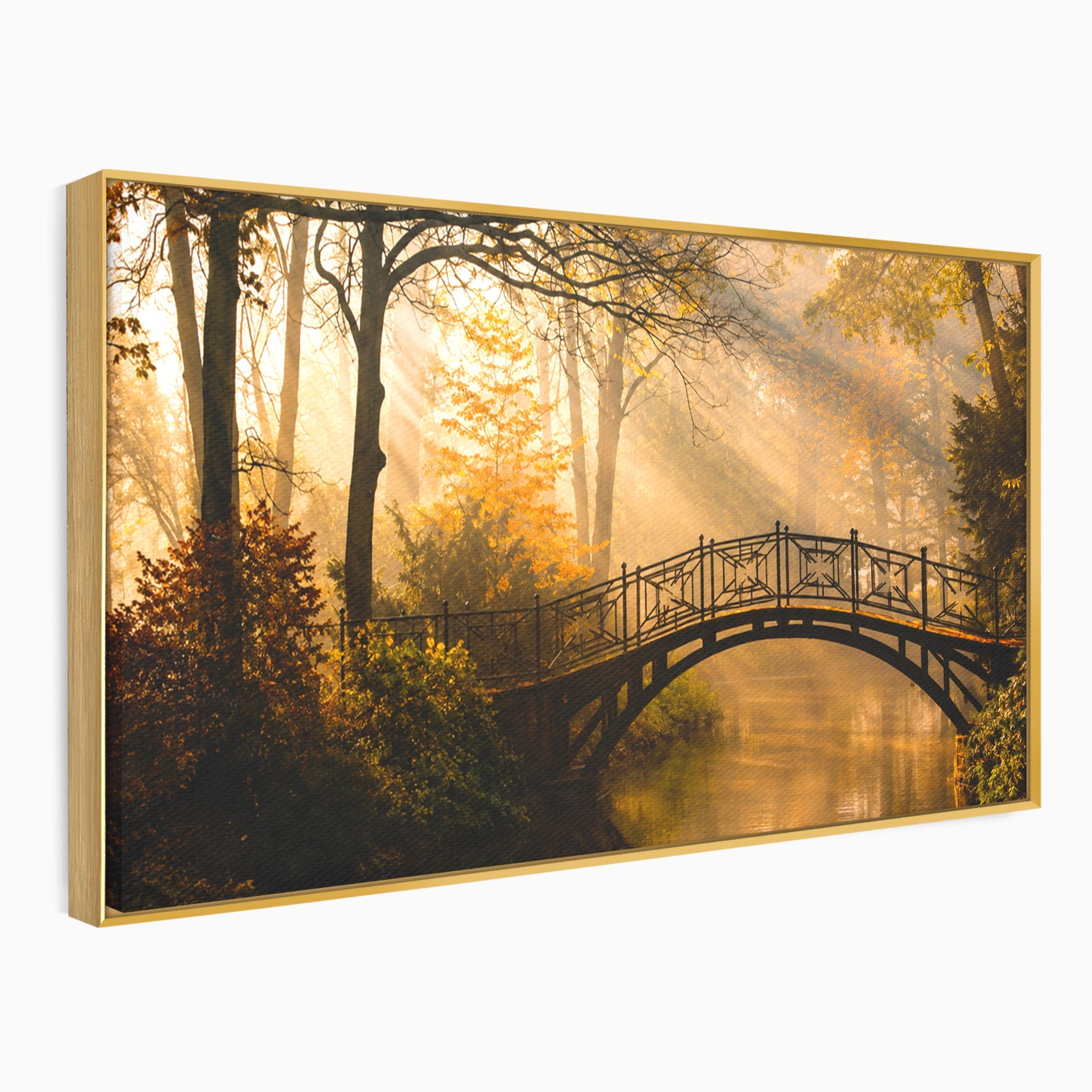 Tablou Canvas Premium LuxCanva® A1746, Pod Peste Râu In Padure, Pod, Rau, Padure, Peisaj, Toamna, Living, Dormitor, Culori Vibrante