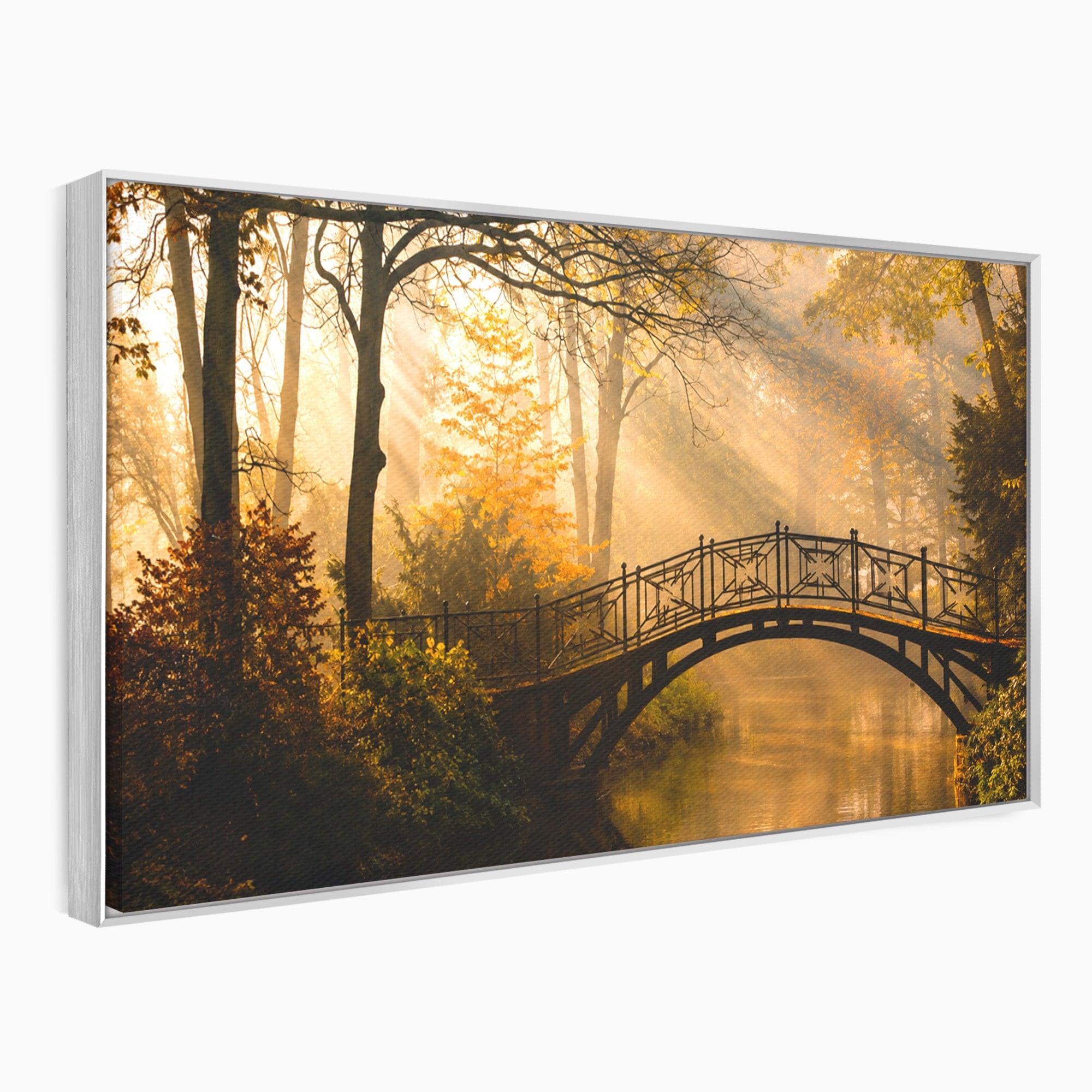 Tablou Canvas Premium LuxCanva® A1746, Pod Peste Râu In Padure, Pod, Rau, Padure, Peisaj, Toamna, Living, Dormitor, Culori Vibrante