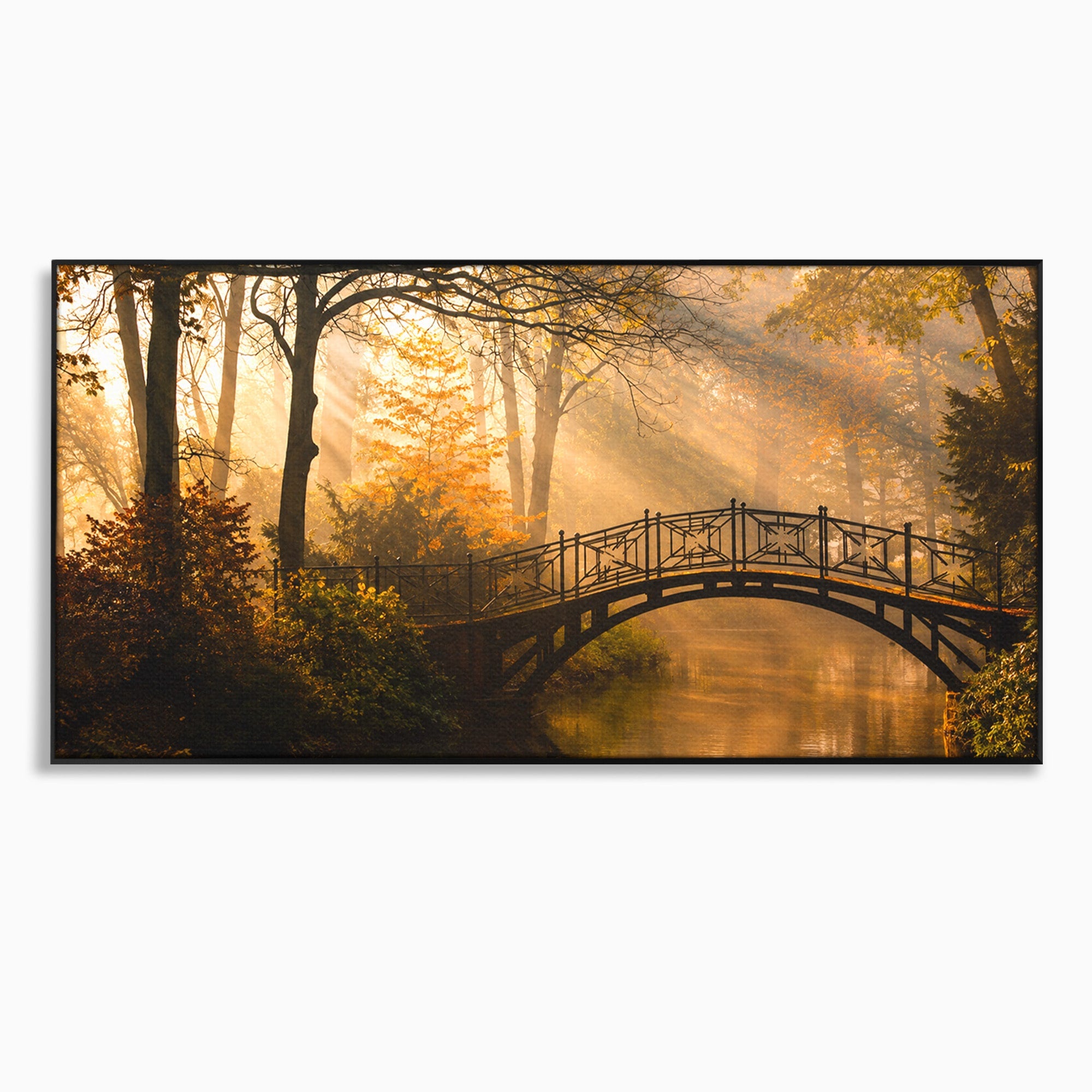 Tablou Canvas Premium LuxCanva® A1746, Pod Peste Râu In Padure, Pod, Rau, Padure, Peisaj, Toamna, Living, Dormitor, Culori Vibrante