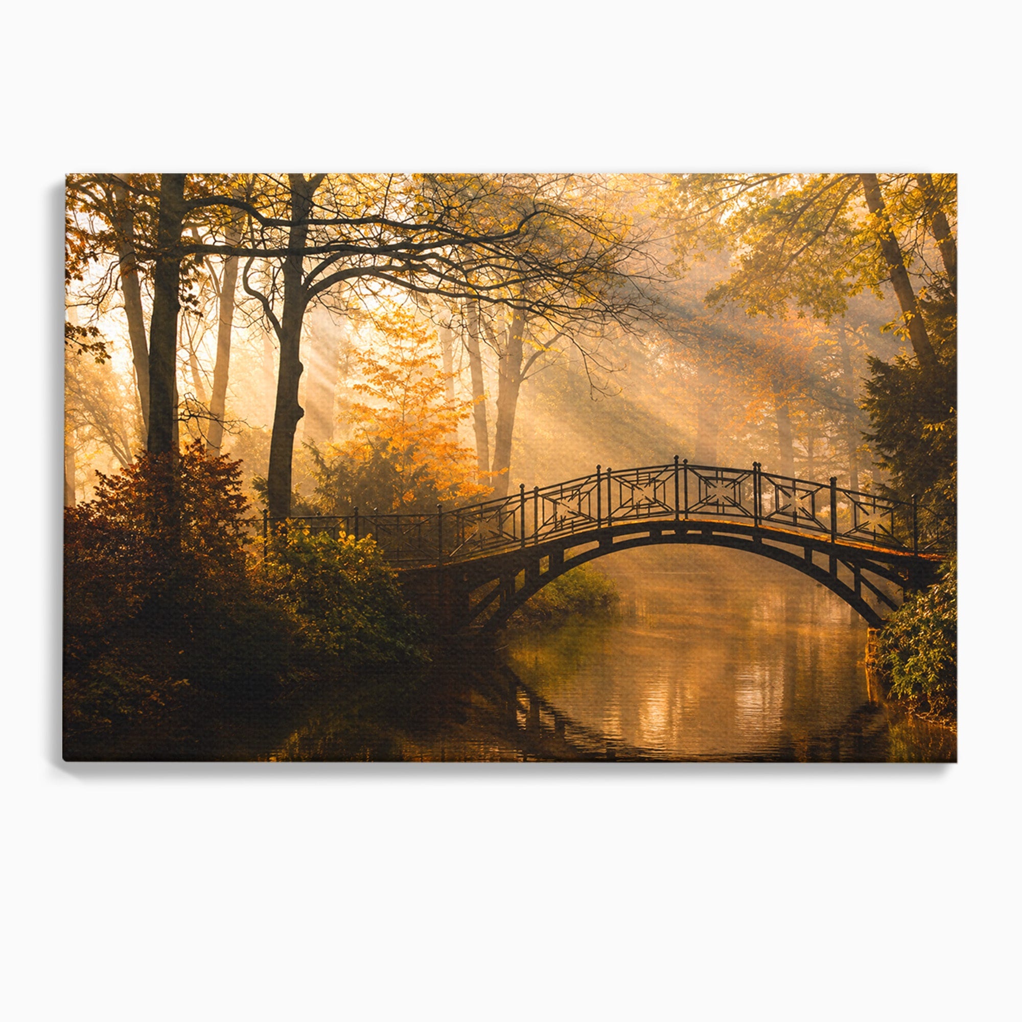 Tablou Canvas Premium LuxCanva® A1746, Pod Peste Râu In Padure, Pod, Rau, Padure, Peisaj, Toamna, Living, Dormitor, Culori Vibrante