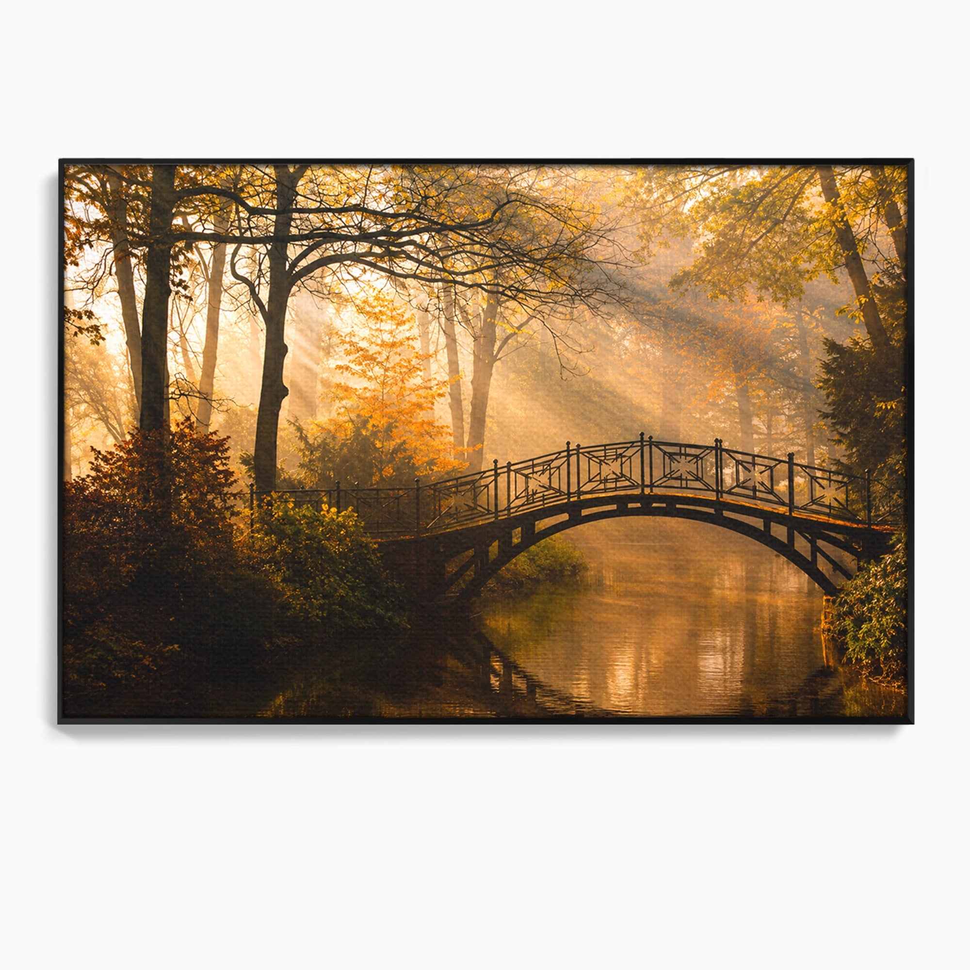 Tablou Canvas Premium LuxCanva® A1746, Pod Peste Râu In Padure, Pod, Rau, Padure, Peisaj, Toamna, Living, Dormitor, Culori Vibrante