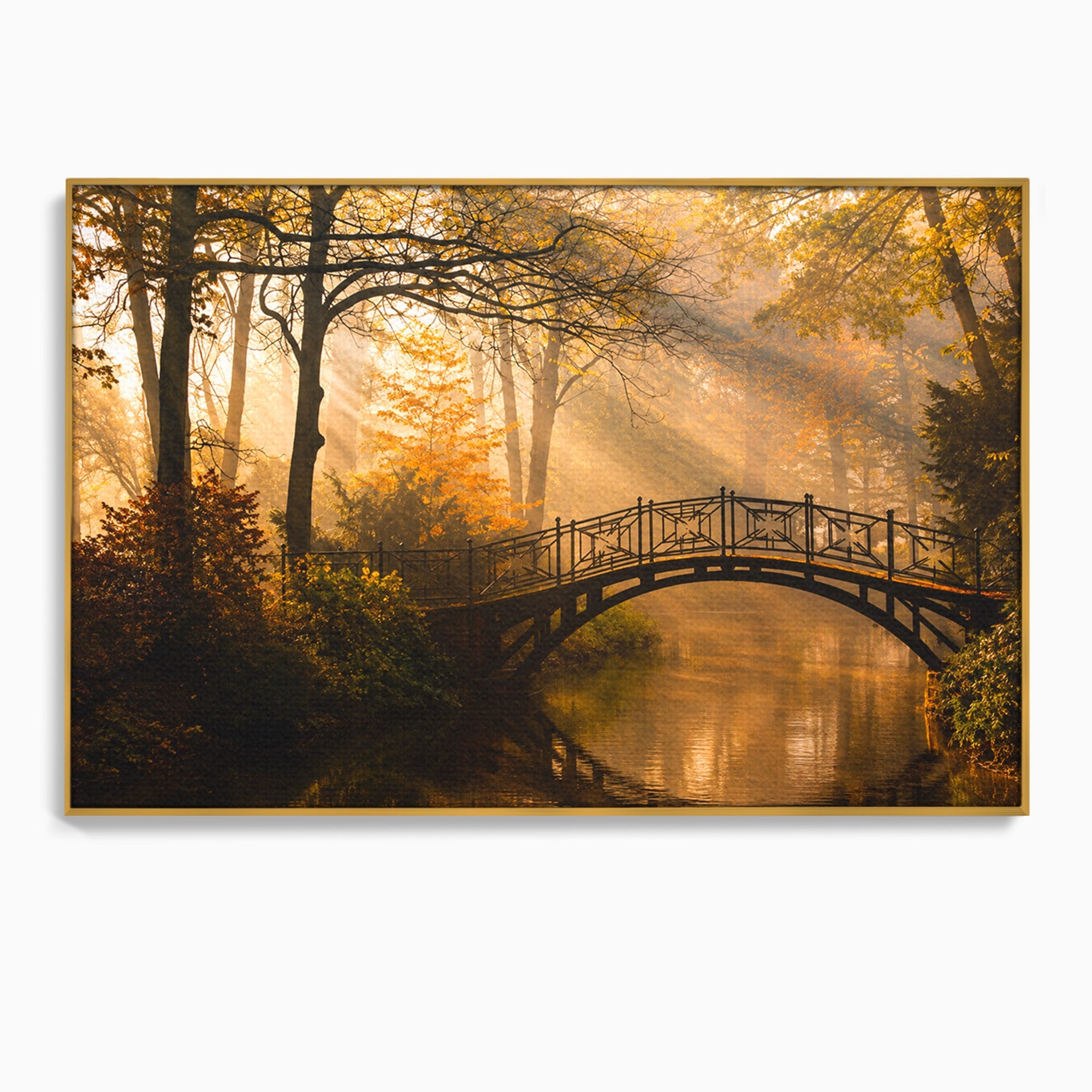 Tablou Canvas Premium LuxCanva® A1746, Pod Peste Râu In Padure, Pod, Rau, Padure, Peisaj, Toamna, Living, Dormitor, Culori Vibrante