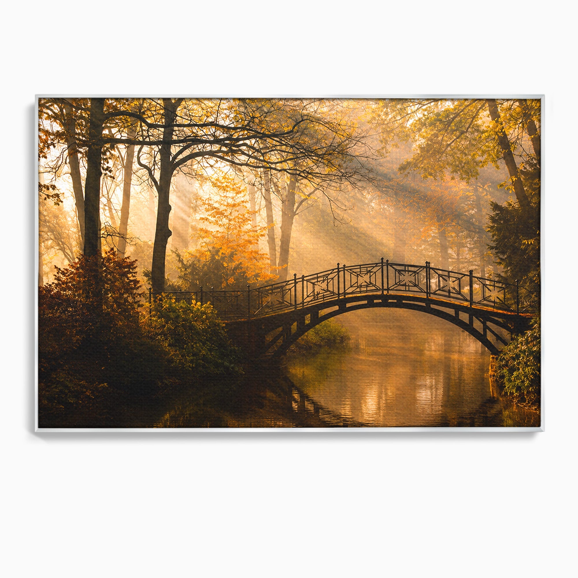 Tablou Canvas Premium LuxCanva® A1746, Pod Peste Râu In Padure, Pod, Rau, Padure, Peisaj, Toamna, Living, Dormitor, Culori Vibrante