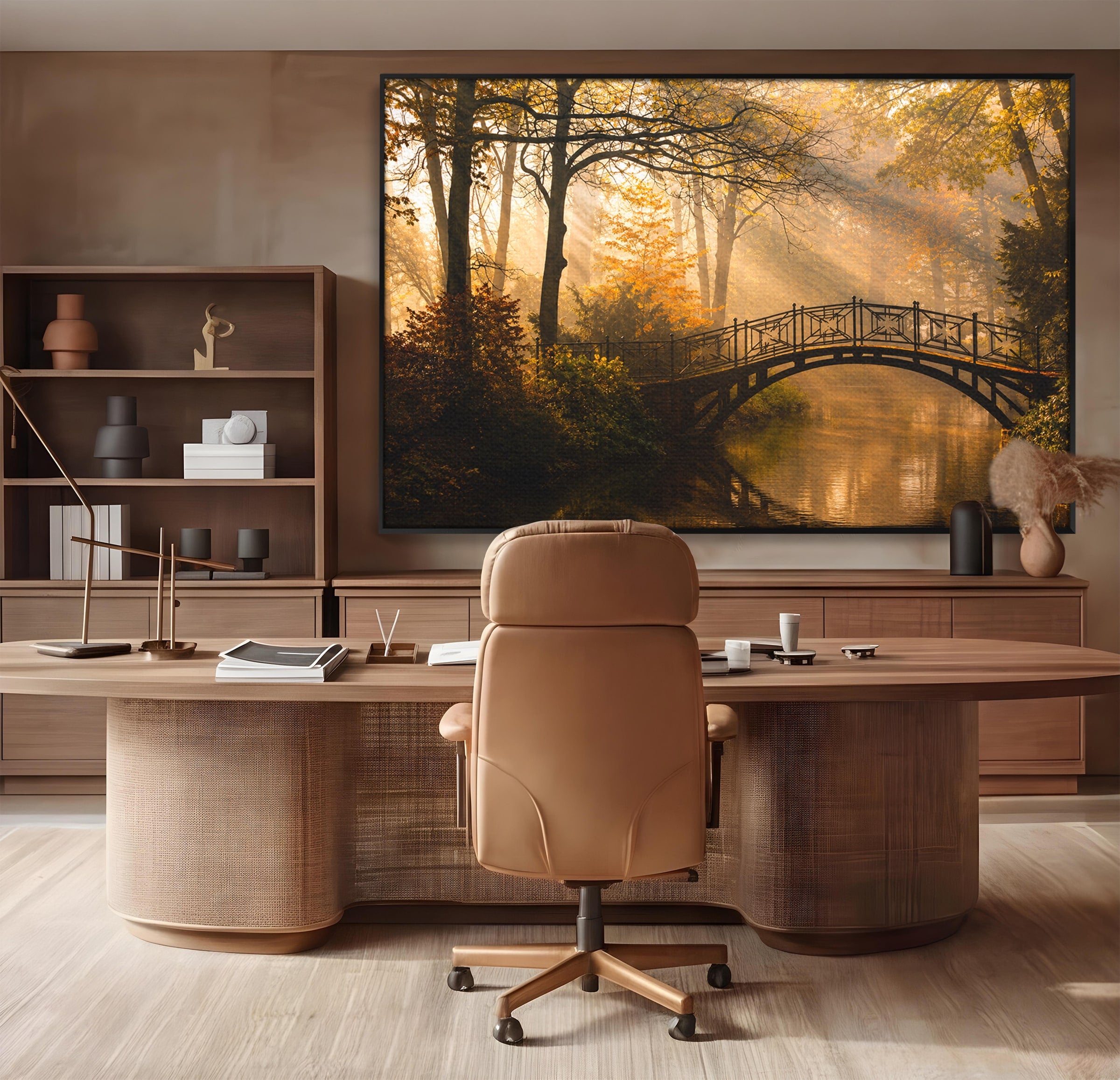 Tablou Canvas Premium LuxCanva® A1746, Pod Peste Râu In Padure, Pod, Rau, Padure, Peisaj, Toamna, Living, Dormitor, Culori Vibrante