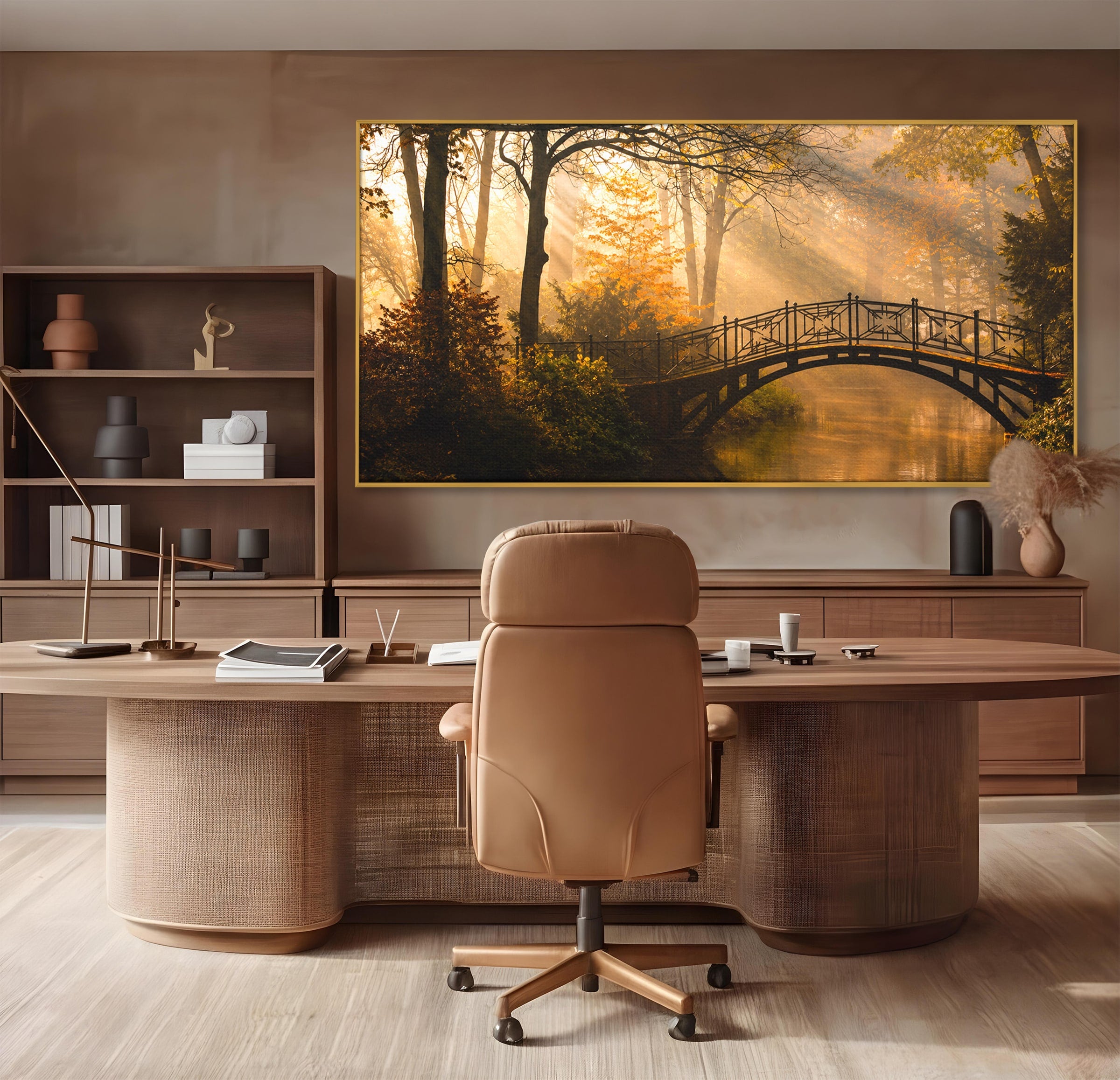 Tablou Canvas Premium LuxCanva® A1746, Pod Peste Râu In Padure, Pod, Rau, Padure, Peisaj, Toamna, Living, Dormitor, Culori Vibrante
