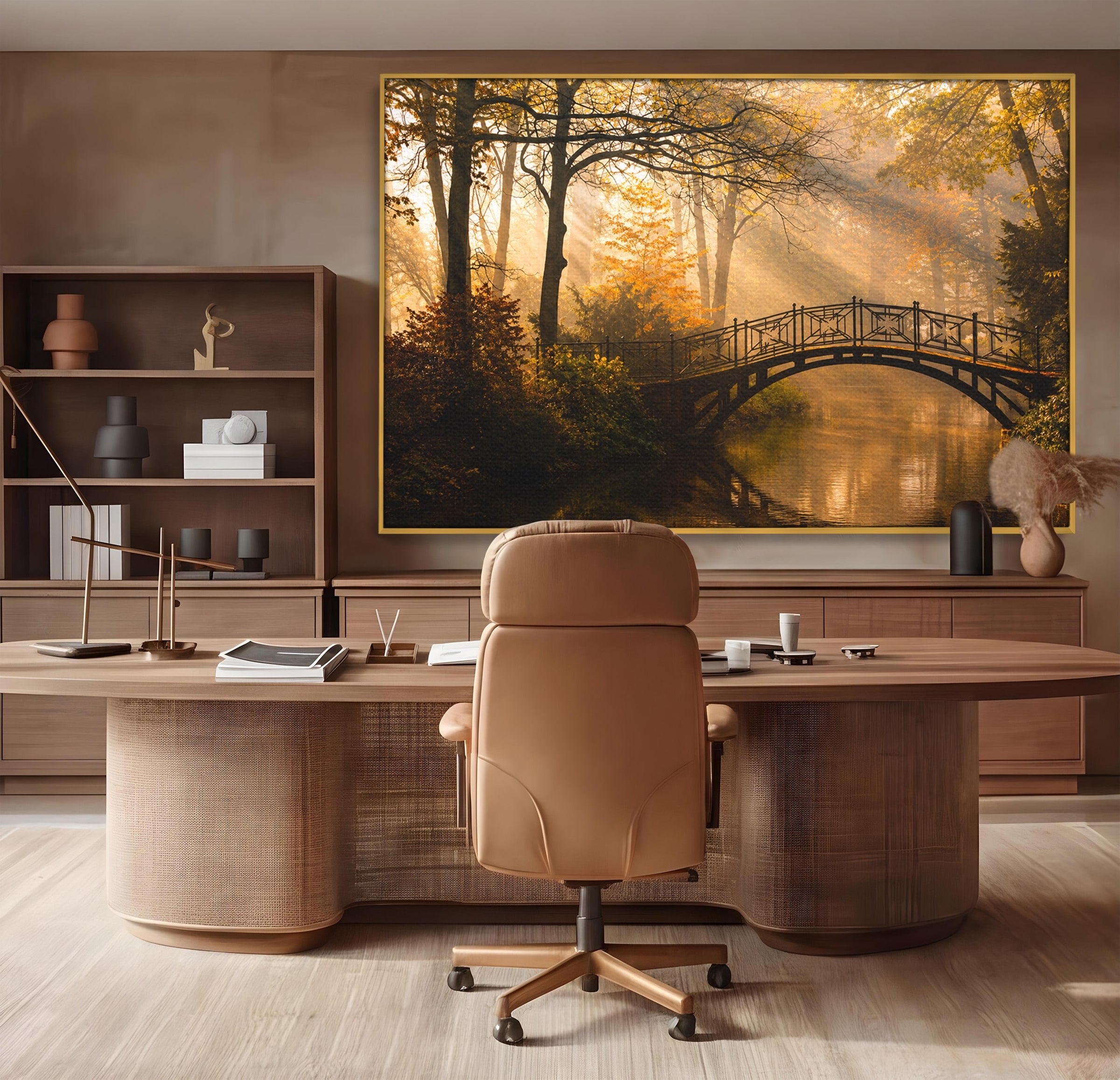 Tablou Canvas Premium LuxCanva® A1746, Pod Peste Râu In Padure, Pod, Rau, Padure, Peisaj, Toamna, Living, Dormitor, Culori Vibrante