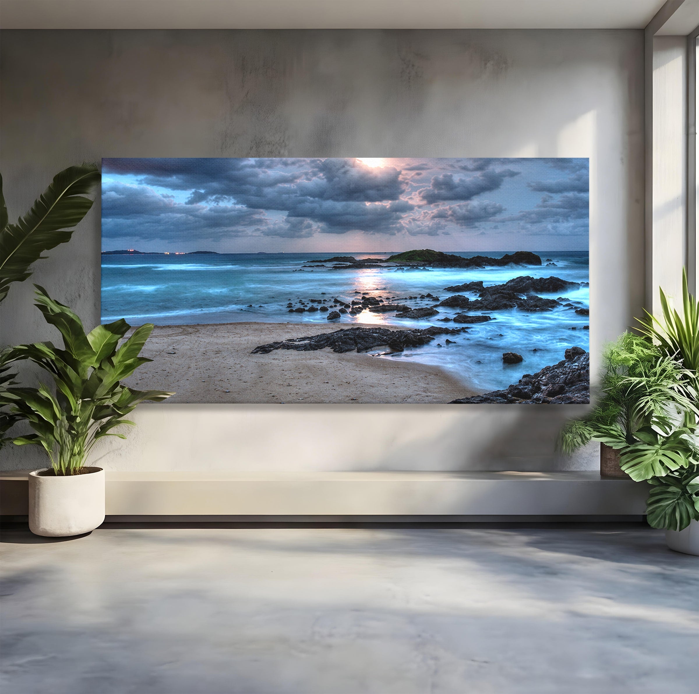Tablou Canvas Premium LuxCanva® A1748, Peisaj Marin Nocturn, Peisaj, Mare, Noapte, Natura, Apus, Living, Dormitor, Culori Vibrante