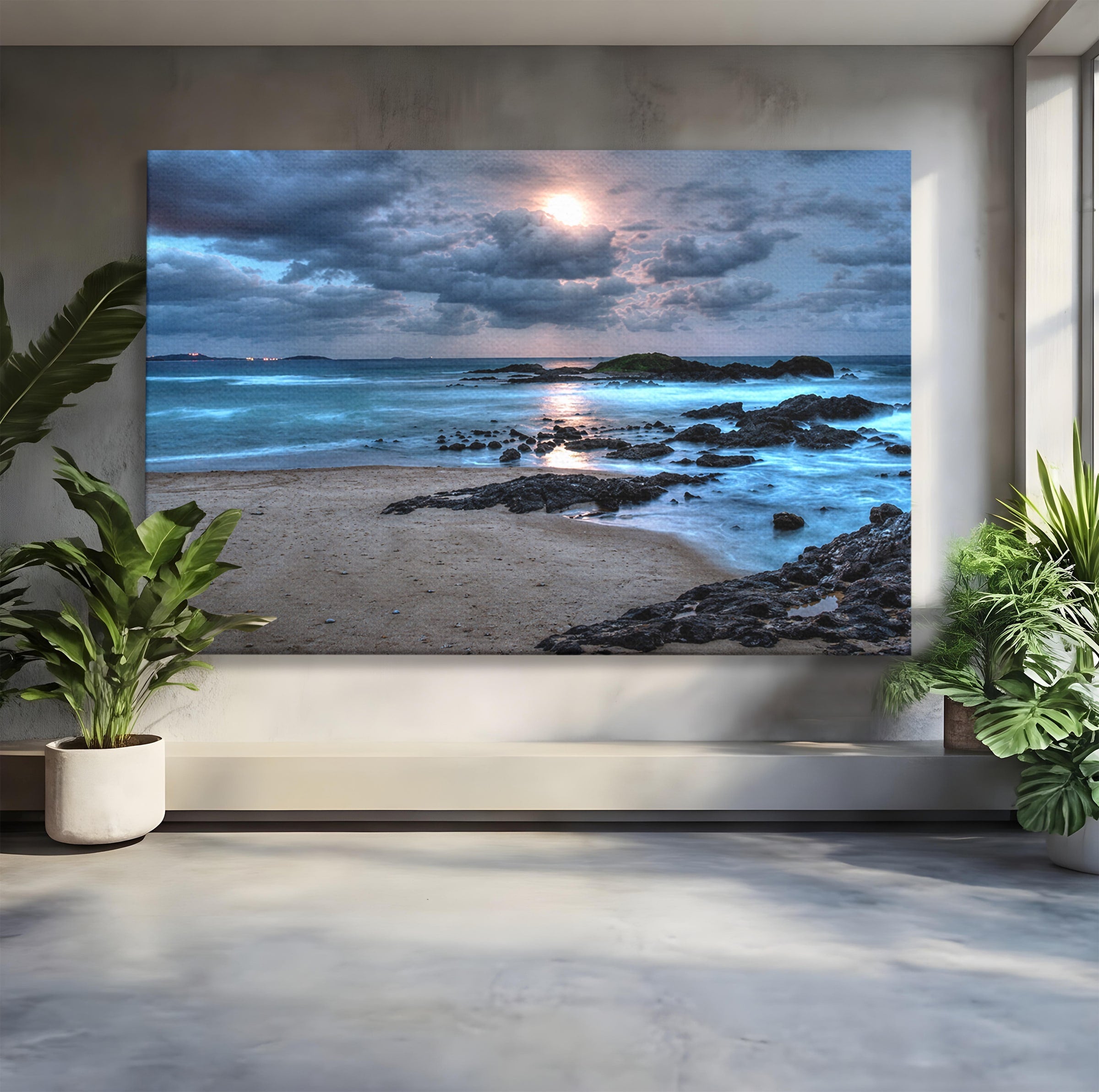 Tablou Canvas Premium LuxCanva® A1748, Peisaj Marin Nocturn, Peisaj, Mare, Noapte, Natura, Apus, Living, Dormitor, Culori Vibrante