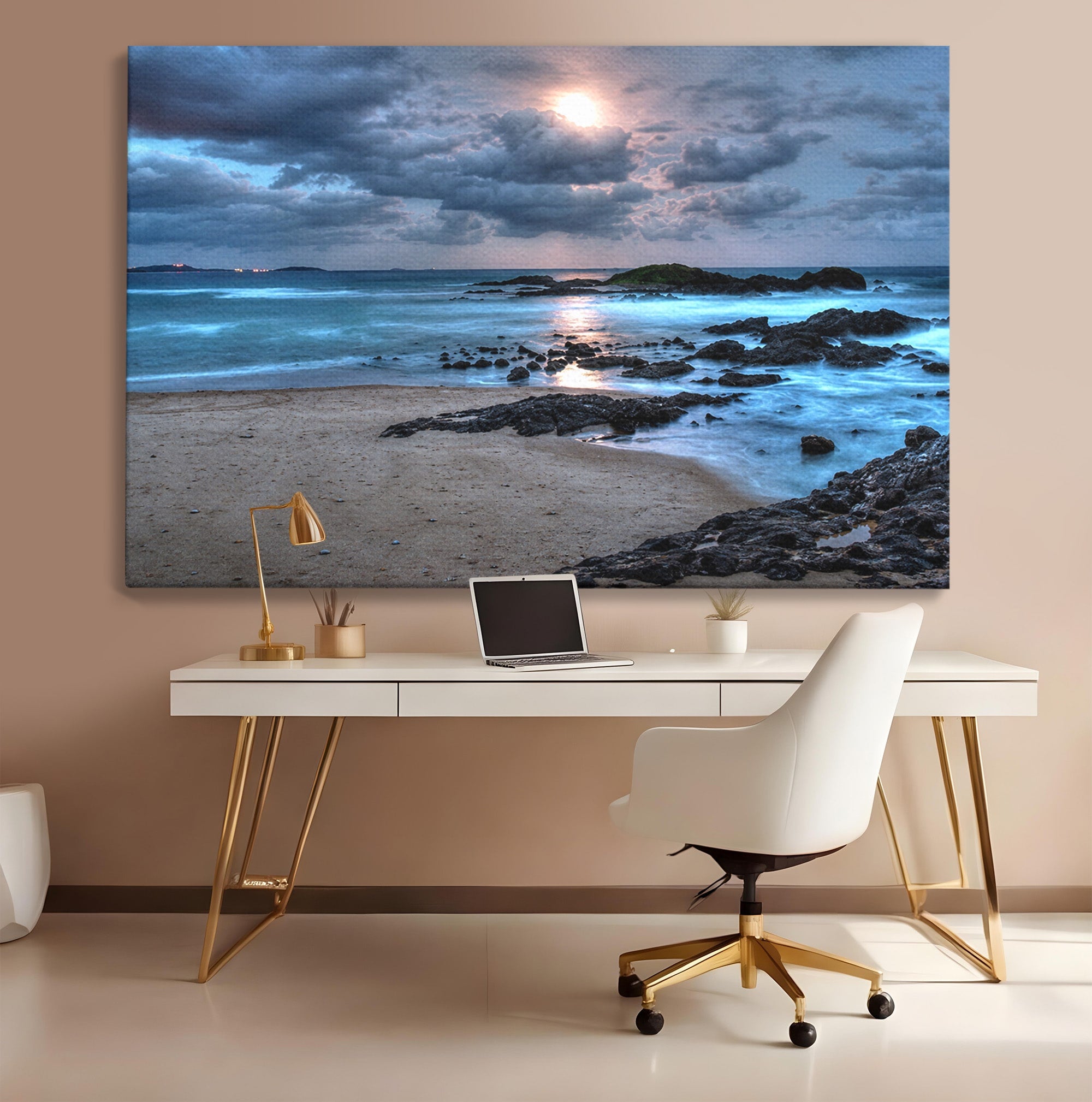 Tablou Canvas Premium LuxCanva® A1748, Peisaj Marin Nocturn, Peisaj, Mare, Noapte, Natura, Apus, Living, Dormitor, Culori Vibrante