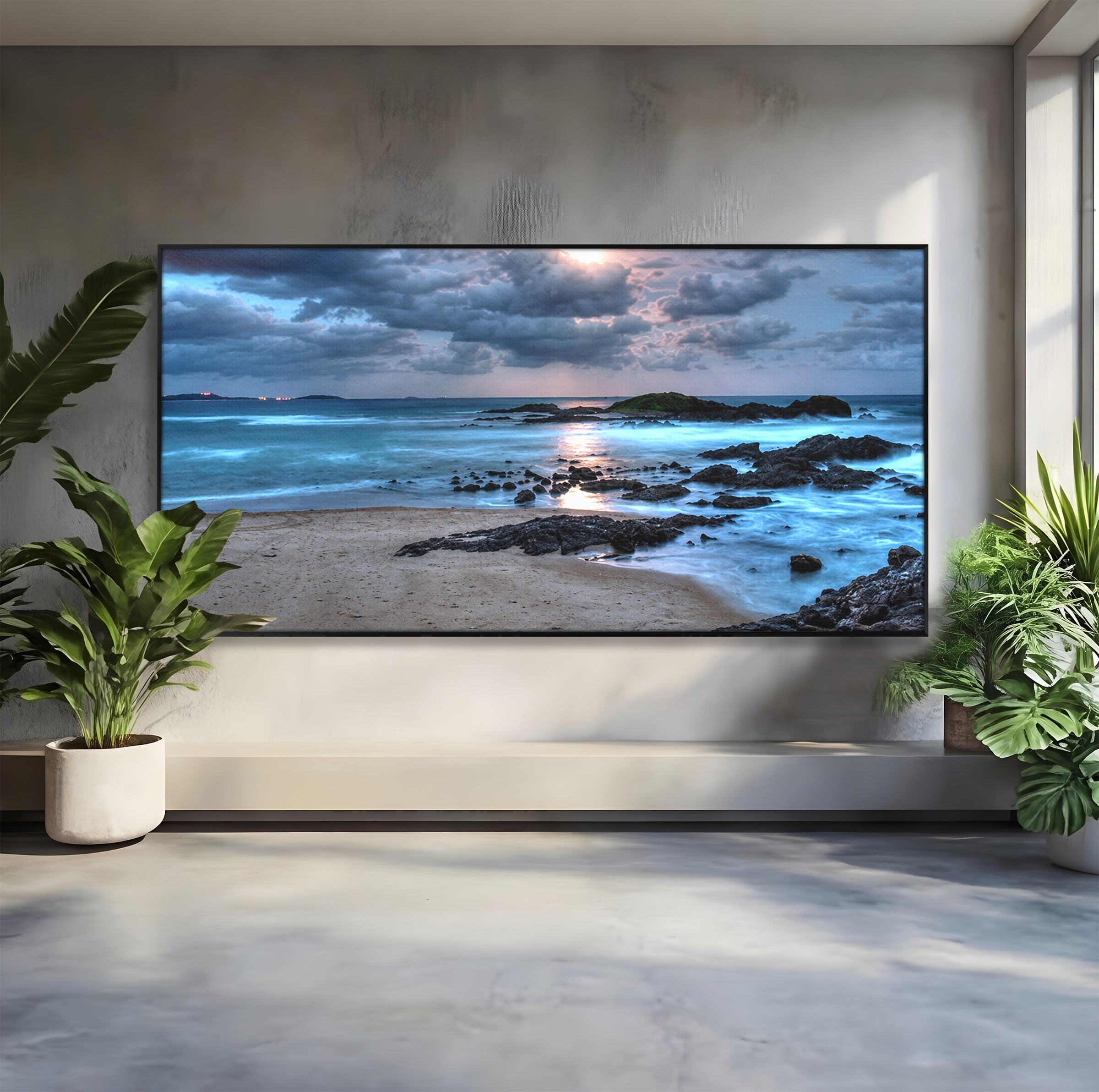 Tablou Canvas Premium LuxCanva® A1748, Peisaj Marin Nocturn, Peisaj, Mare, Noapte, Natura, Apus, Living, Dormitor, Culori Vibrante