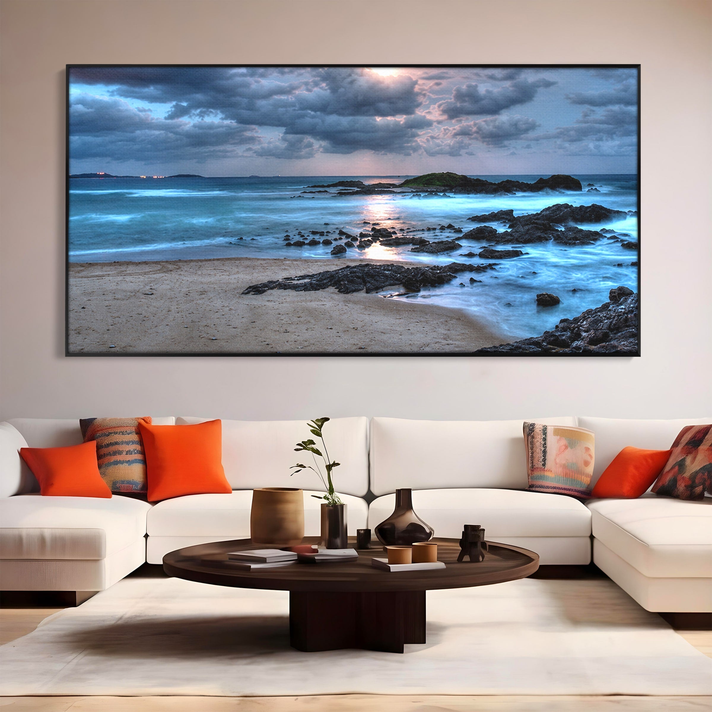 Tablou Canvas Premium LuxCanva® A1748, Peisaj Marin Nocturn, Peisaj, Mare, Noapte, Natura, Apus, Living, Dormitor, Culori Vibrante