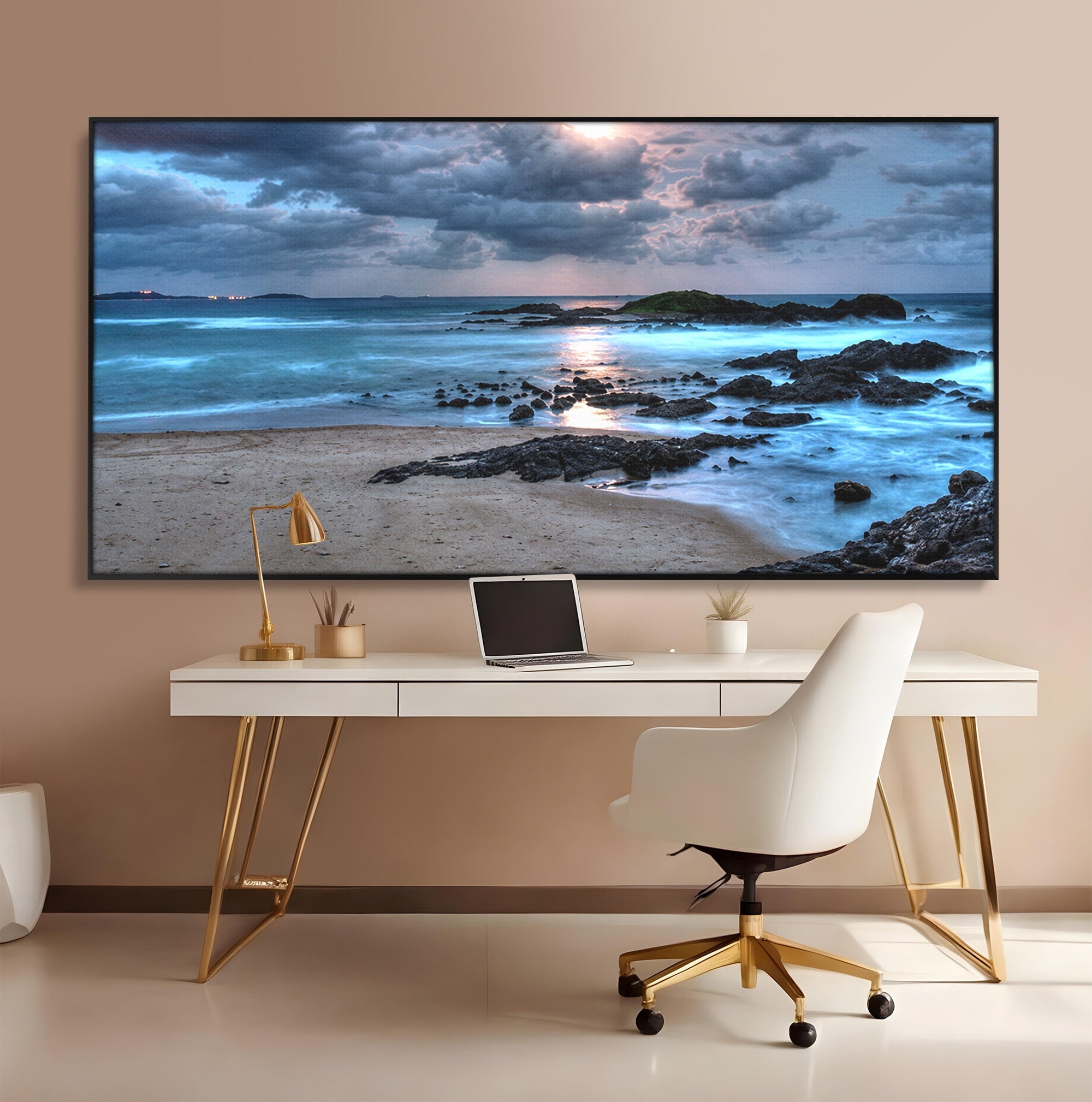 Tablou Canvas Premium LuxCanva® A1748, Peisaj Marin Nocturn, Peisaj, Mare, Noapte, Natura, Apus, Living, Dormitor, Culori Vibrante
