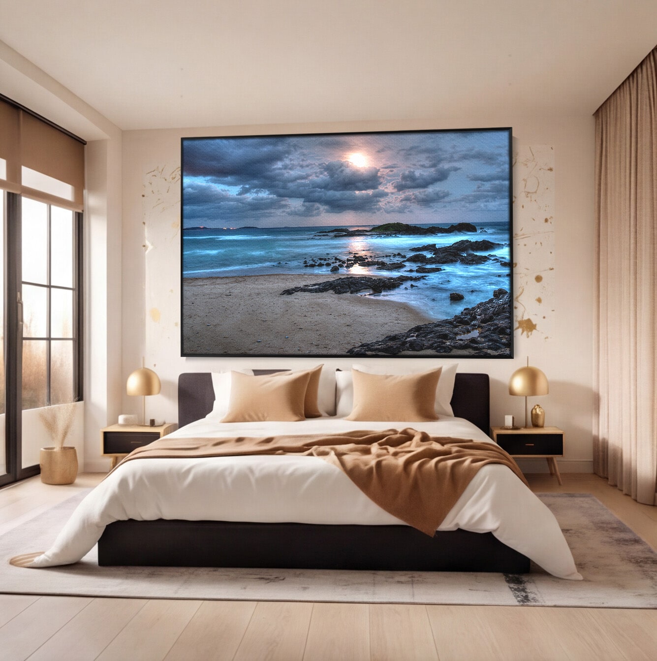 Tablou Canvas Premium LuxCanva® A1748, Peisaj Marin Nocturn, Peisaj, Mare, Noapte, Natura, Apus, Living, Dormitor, Culori Vibrante