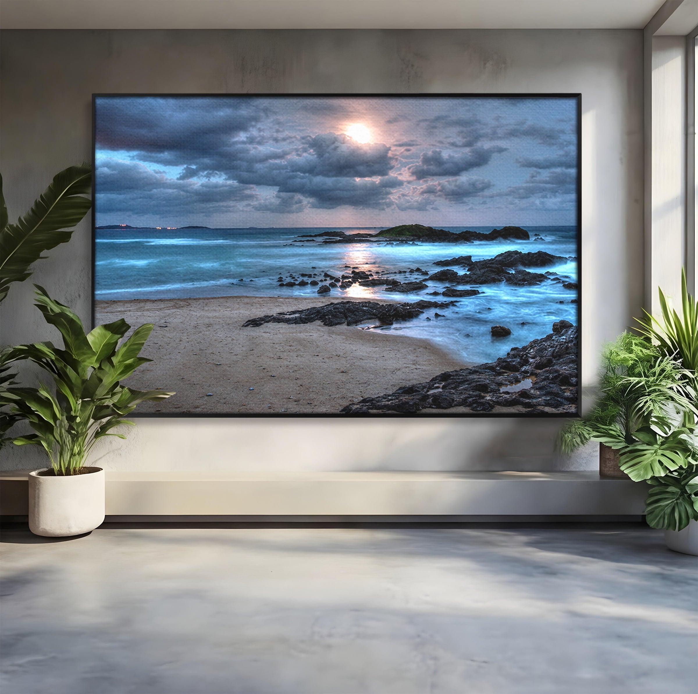 Tablou Canvas Premium LuxCanva® A1748, Peisaj Marin Nocturn, Peisaj, Mare, Noapte, Natura, Apus, Living, Dormitor, Culori Vibrante