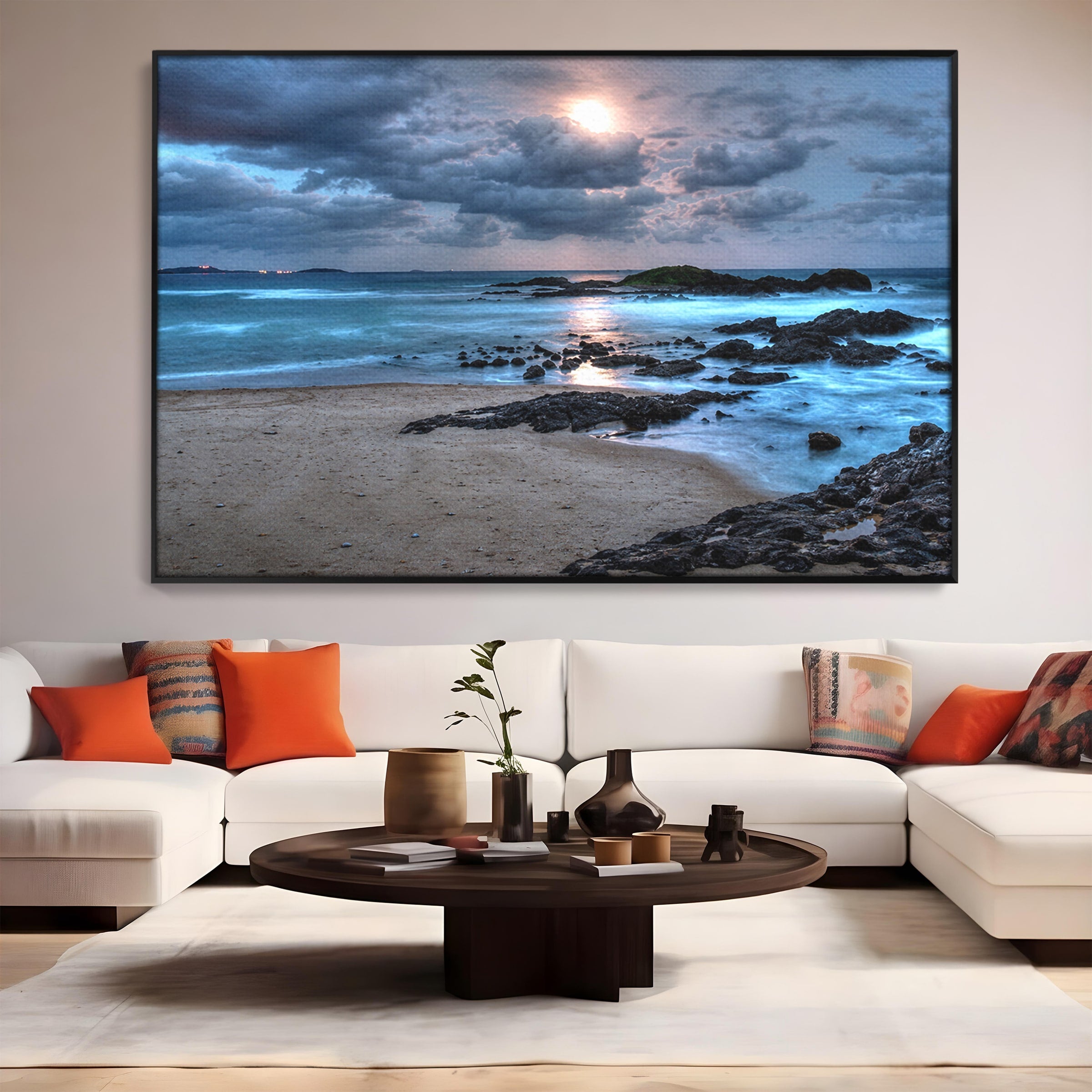 Tablou Canvas Premium LuxCanva® A1748, Peisaj Marin Nocturn, Peisaj, Mare, Noapte, Natura, Apus, Living, Dormitor, Culori Vibrante