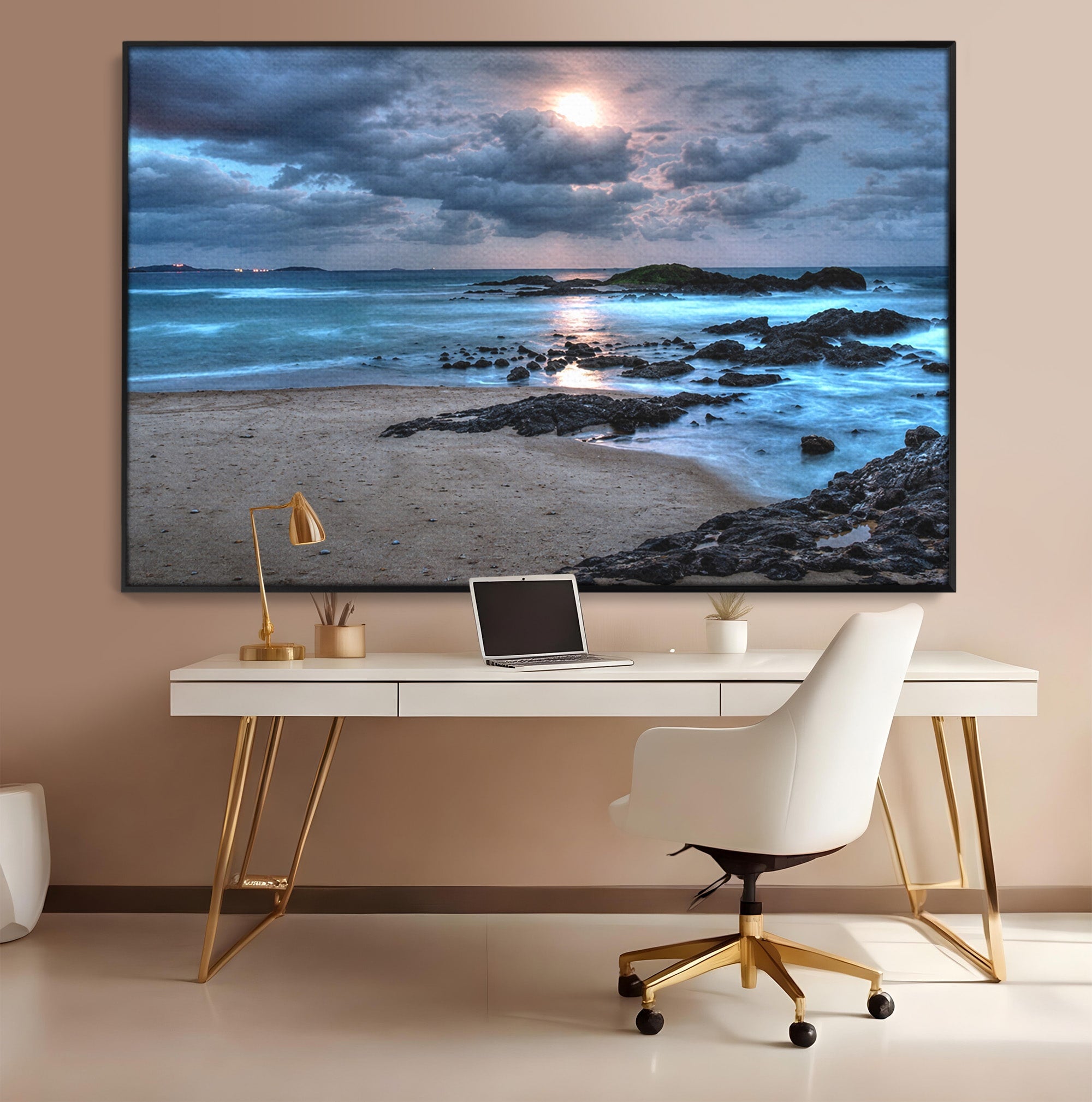 Tablou Canvas Premium LuxCanva® A1748, Peisaj Marin Nocturn, Peisaj, Mare, Noapte, Natura, Apus, Living, Dormitor, Culori Vibrante