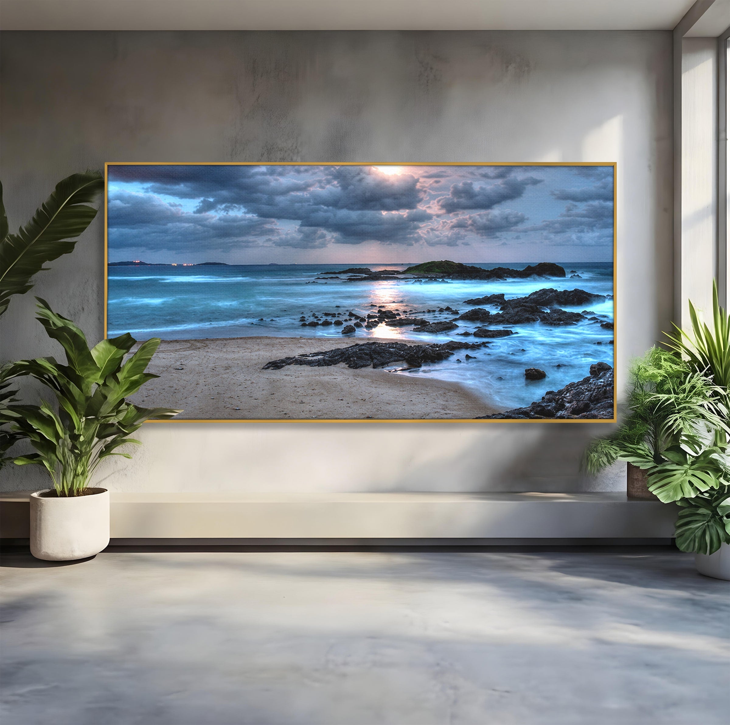 Tablou Canvas Premium LuxCanva® A1748, Peisaj Marin Nocturn, Peisaj, Mare, Noapte, Natura, Apus, Living, Dormitor, Culori Vibrante
