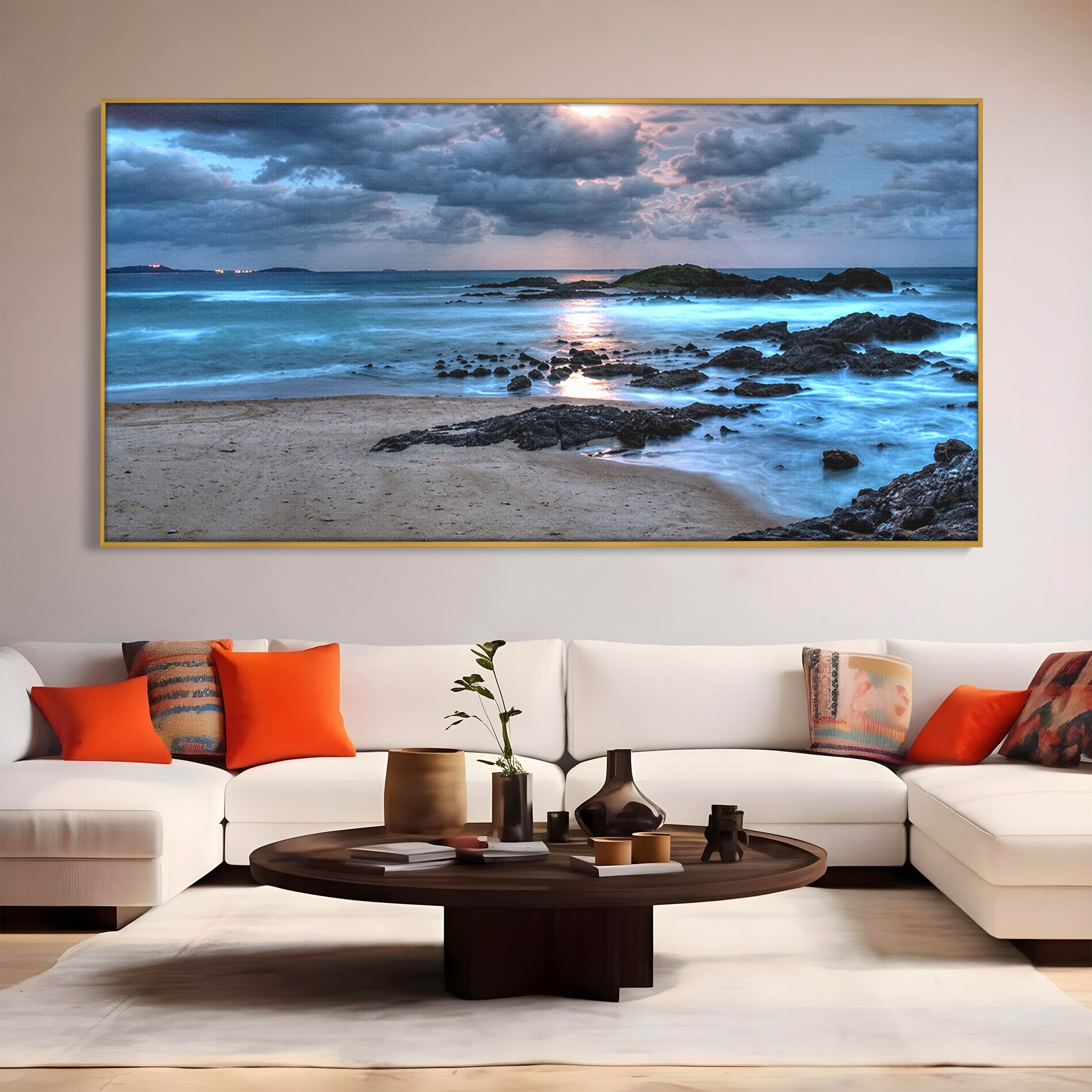 Tablou Canvas Premium LuxCanva® A1748, Peisaj Marin Nocturn, Peisaj, Mare, Noapte, Natura, Apus, Living, Dormitor, Culori Vibrante