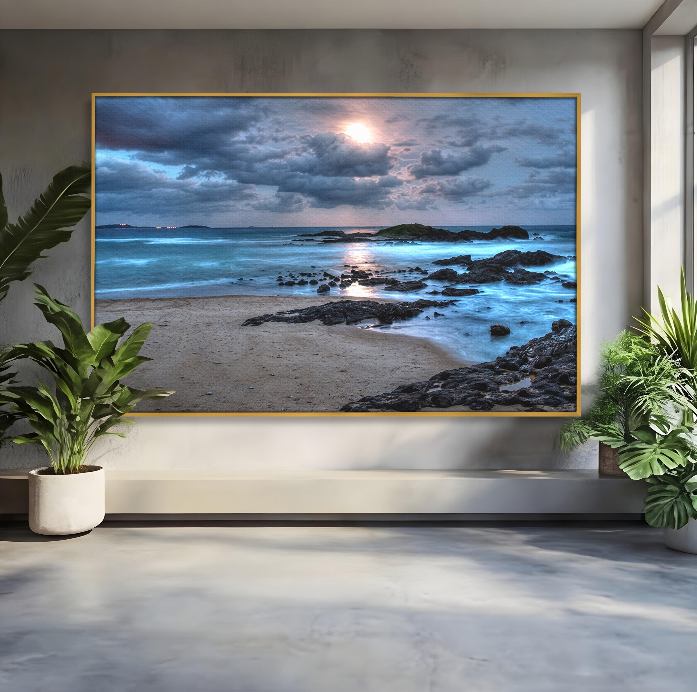 Tablou Canvas Premium LuxCanva® A1748, Peisaj Marin Nocturn, Peisaj, Mare, Noapte, Natura, Apus, Living, Dormitor, Culori Vibrante