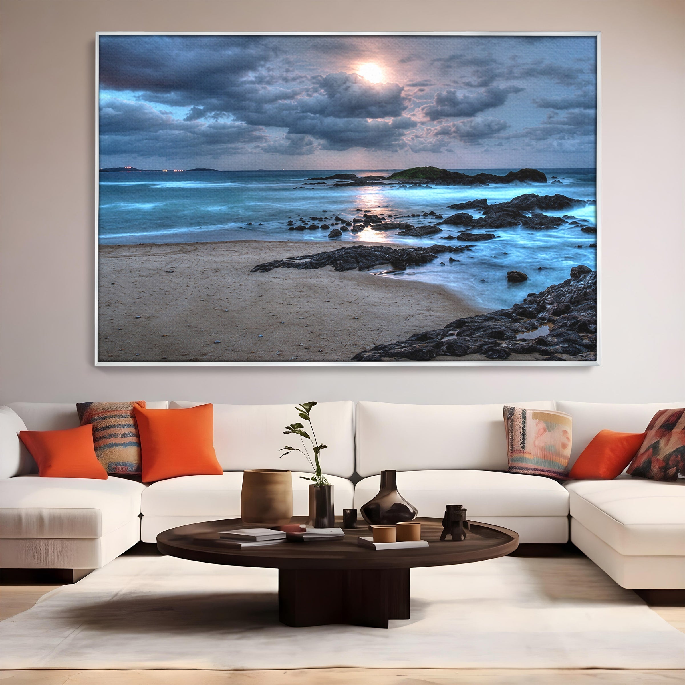Tablou Canvas Premium LuxCanva® A1748, Peisaj Marin Nocturn, Peisaj, Mare, Noapte, Natura, Apus, Living, Dormitor, Culori Vibrante