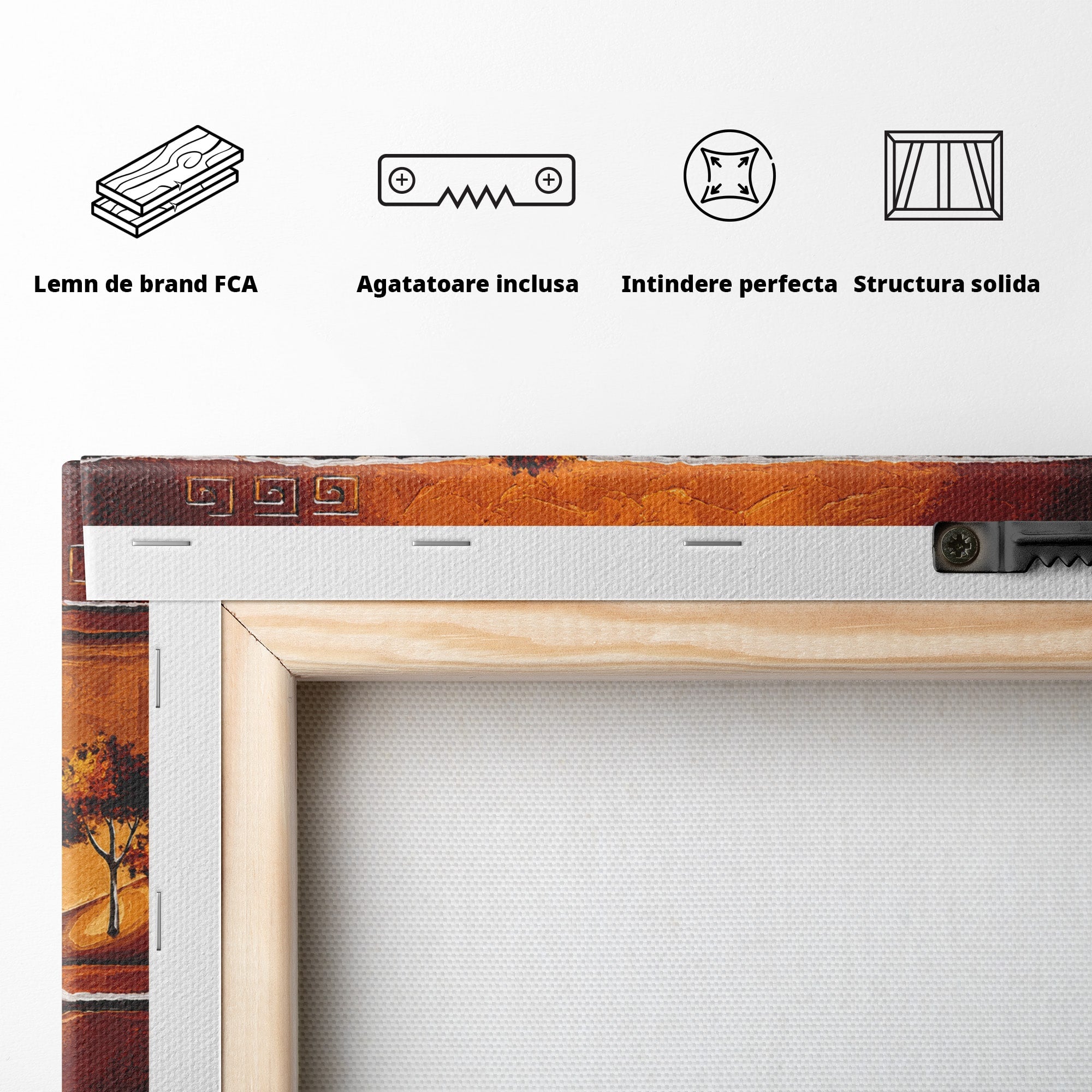 Tablou Canvas Premium LuxCanva® A1749, Apus African, Apus, Copaci, Peisaj, Desert, Living, Culori Vibrante