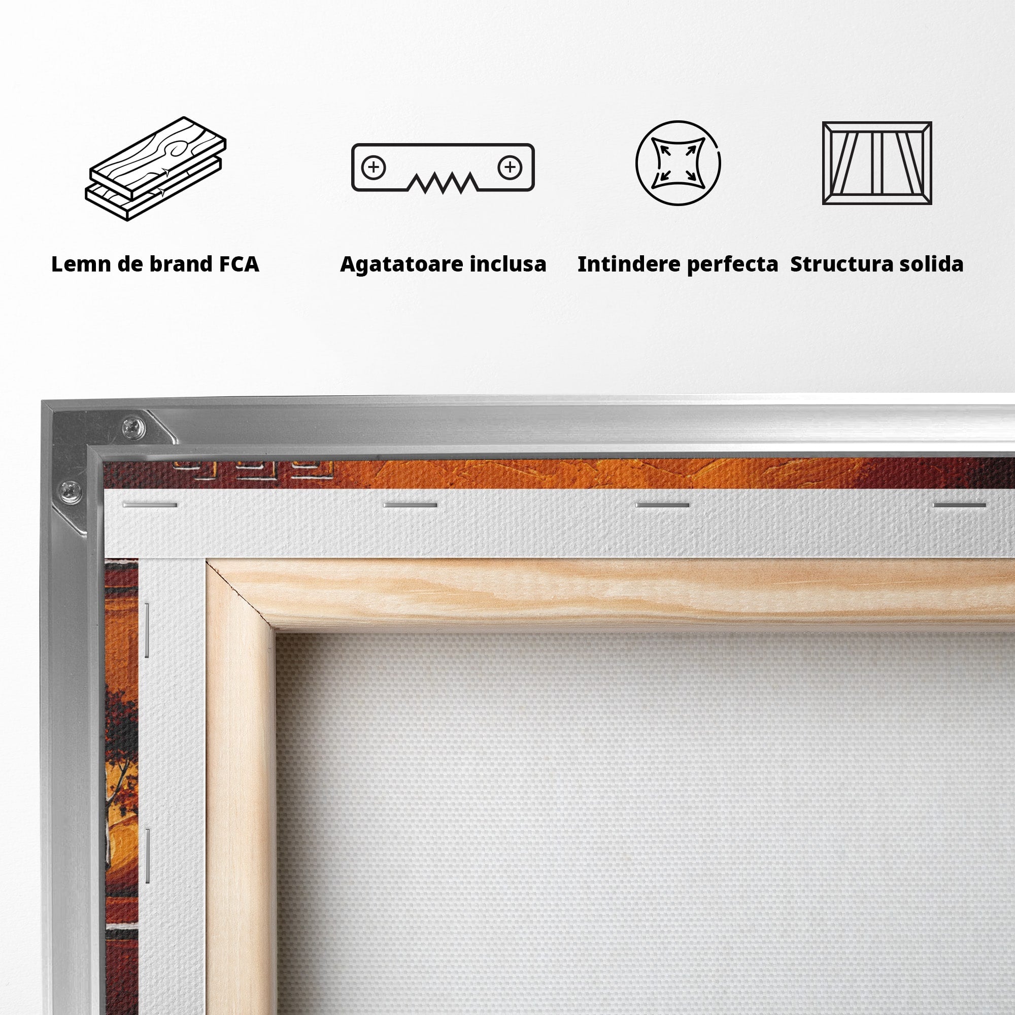 Tablou Canvas Premium LuxCanva® A1749, Apus African, Apus, Copaci, Peisaj, Desert, Living, Culori Vibrante