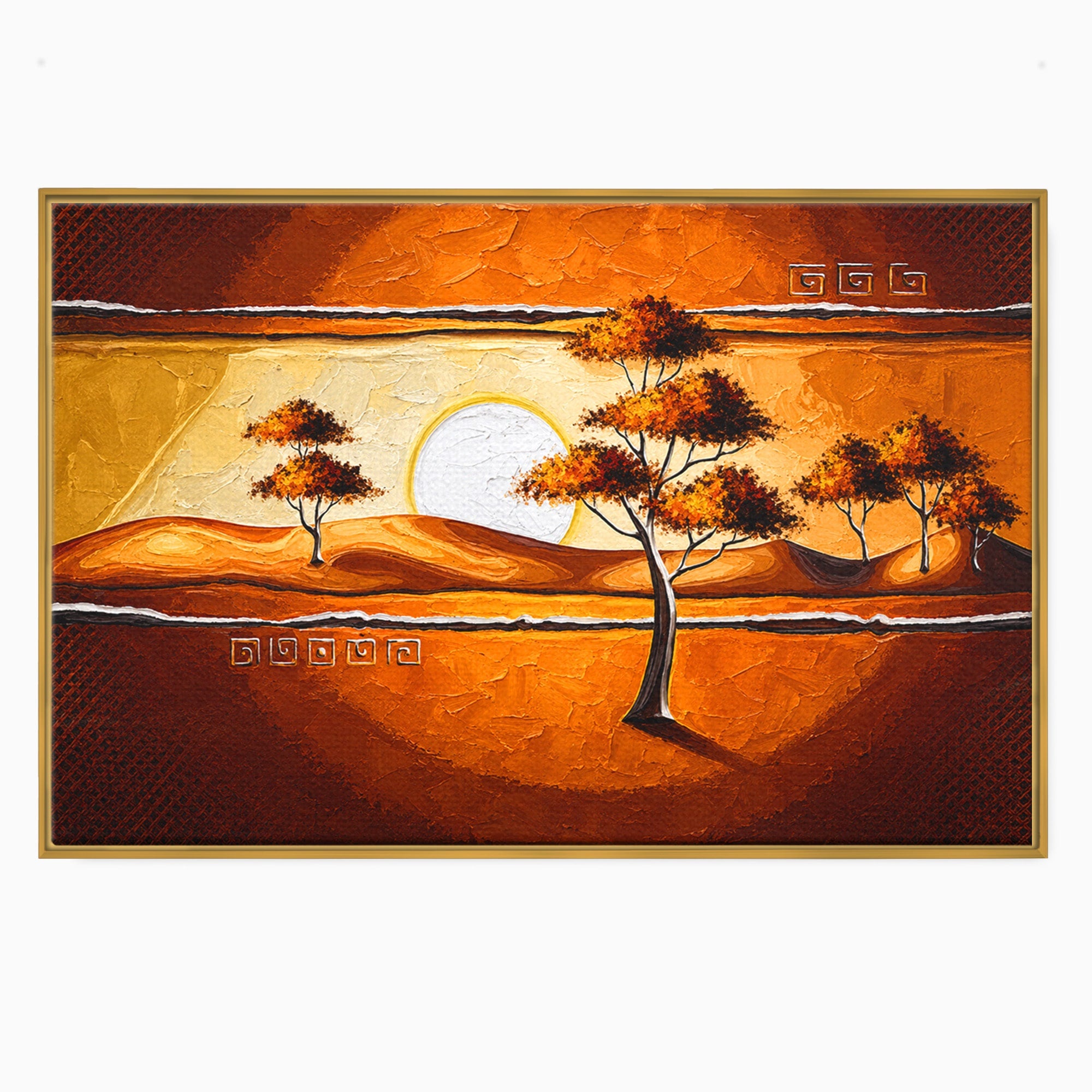 Tablou Canvas Premium LuxCanva® A1749, Apus African, Apus, Copaci, Peisaj, Desert, Living, Culori Vibrante