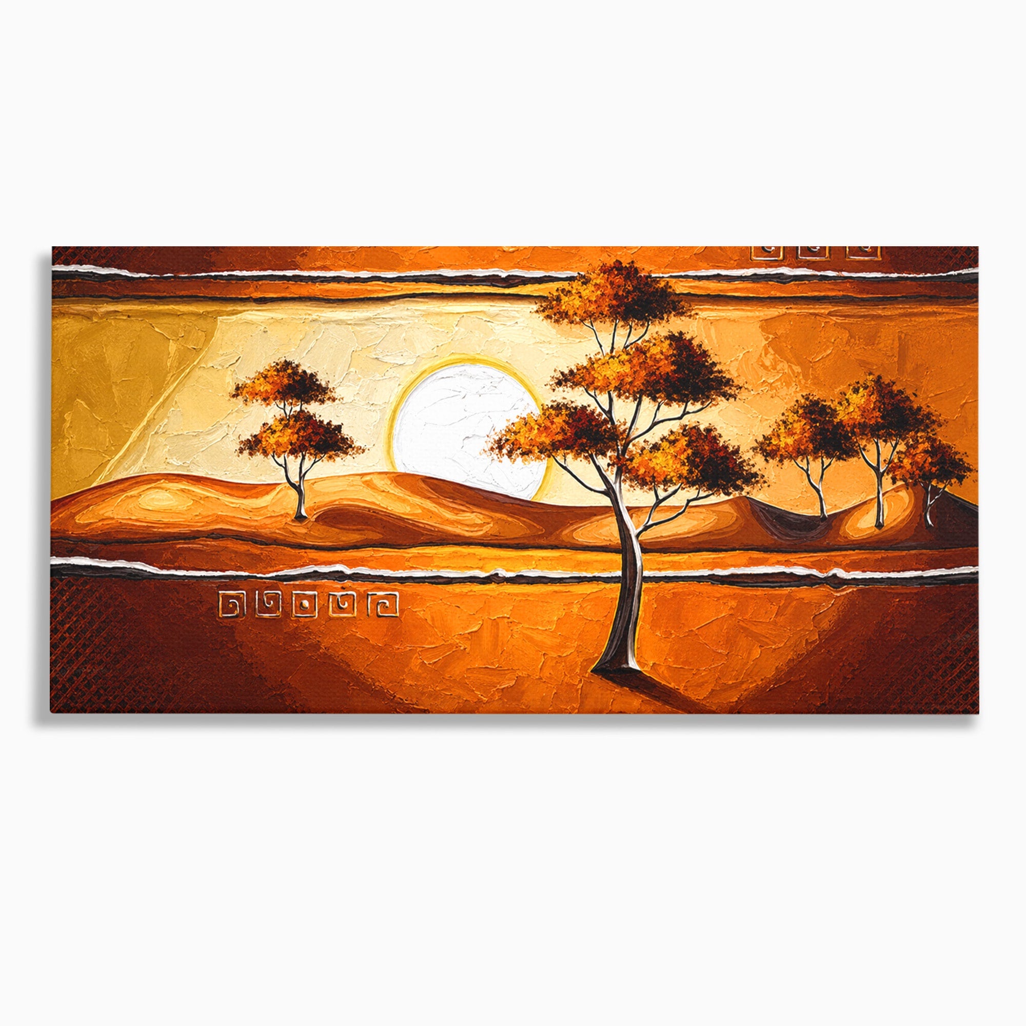 Tablou Canvas Premium LuxCanva® A1749, Apus African, Apus, Copaci, Peisaj, Desert, Living, Culori Vibrante