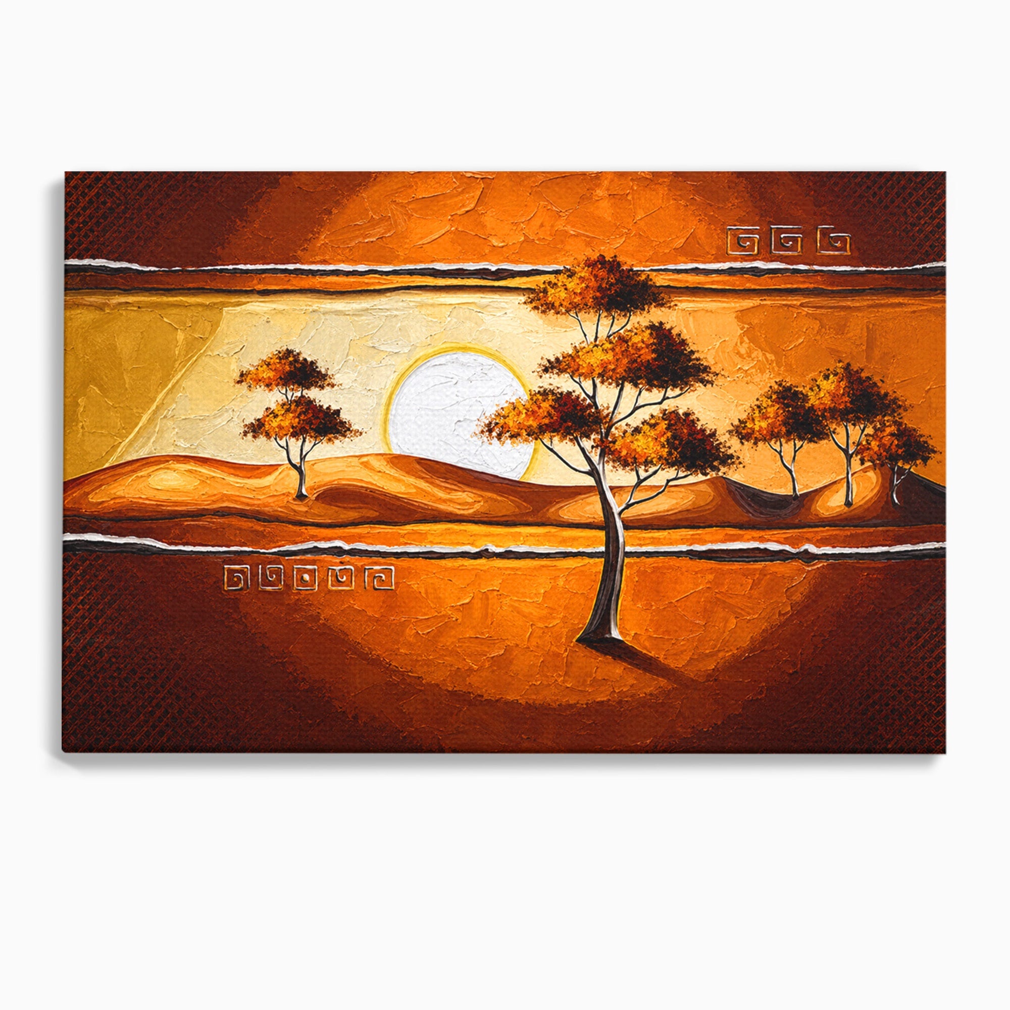 Tablou Canvas Premium LuxCanva® A1749, Apus African, Apus, Copaci, Peisaj, Desert, Living, Culori Vibrante