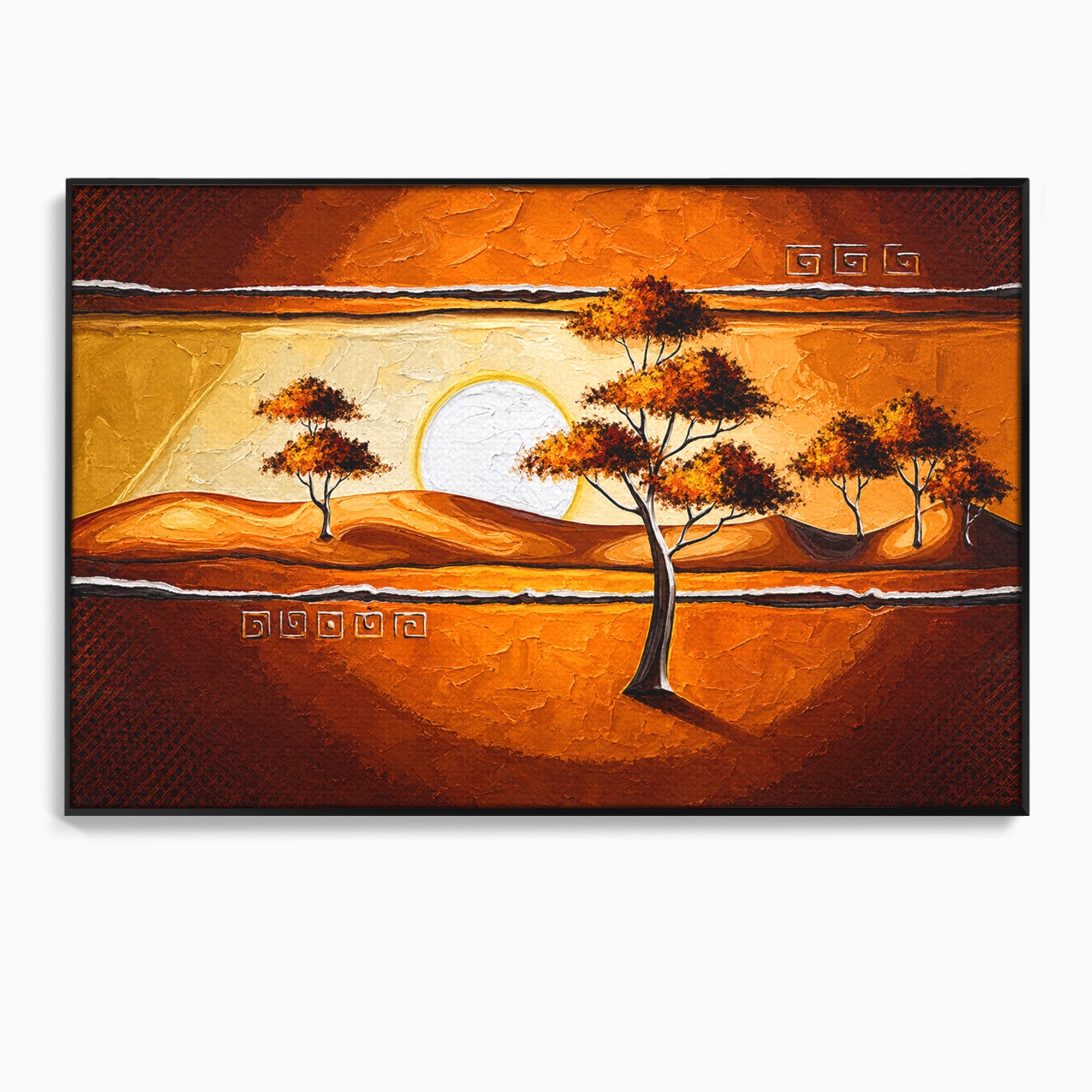 Tablou Canvas Premium LuxCanva® A1749, Apus African, Apus, Copaci, Peisaj, Desert, Living, Culori Vibrante
