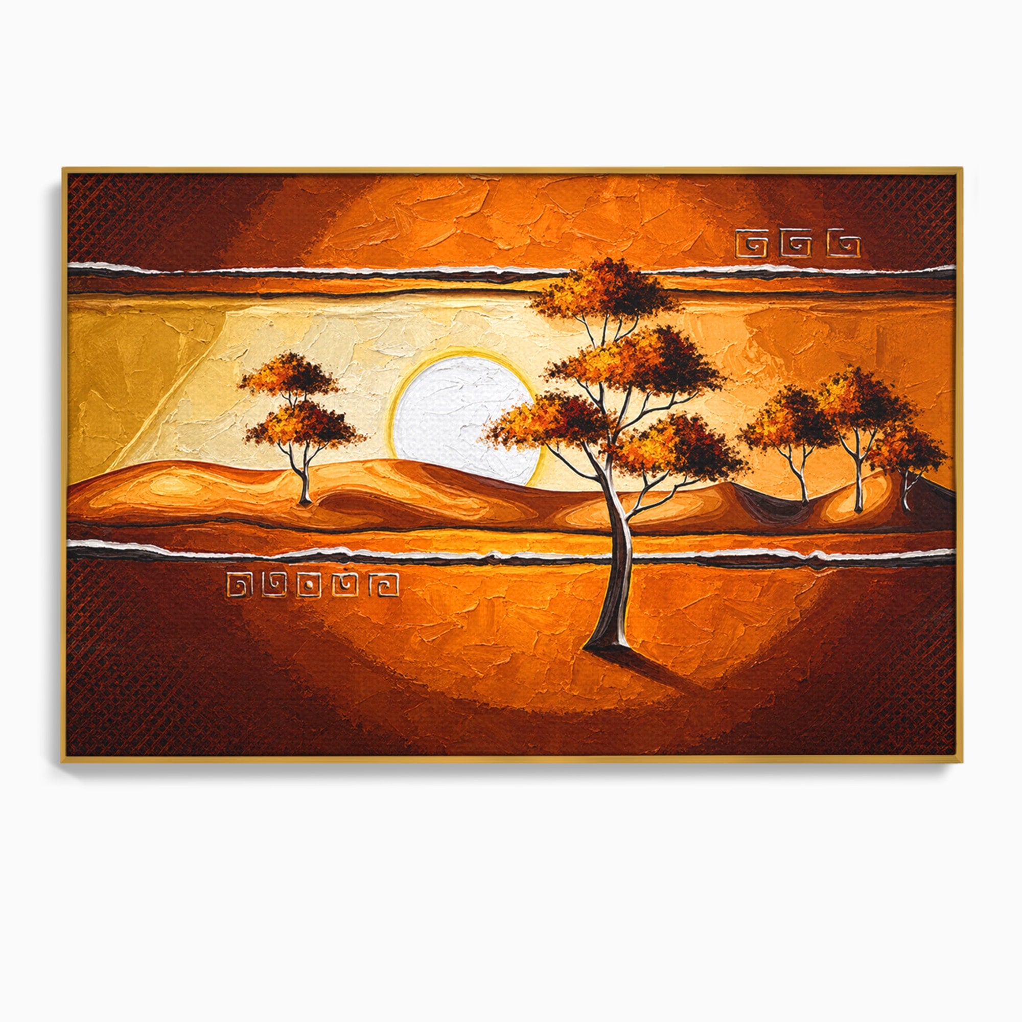 Tablou Canvas Premium LuxCanva® A1749, Apus African, Apus, Copaci, Peisaj, Desert, Living, Culori Vibrante