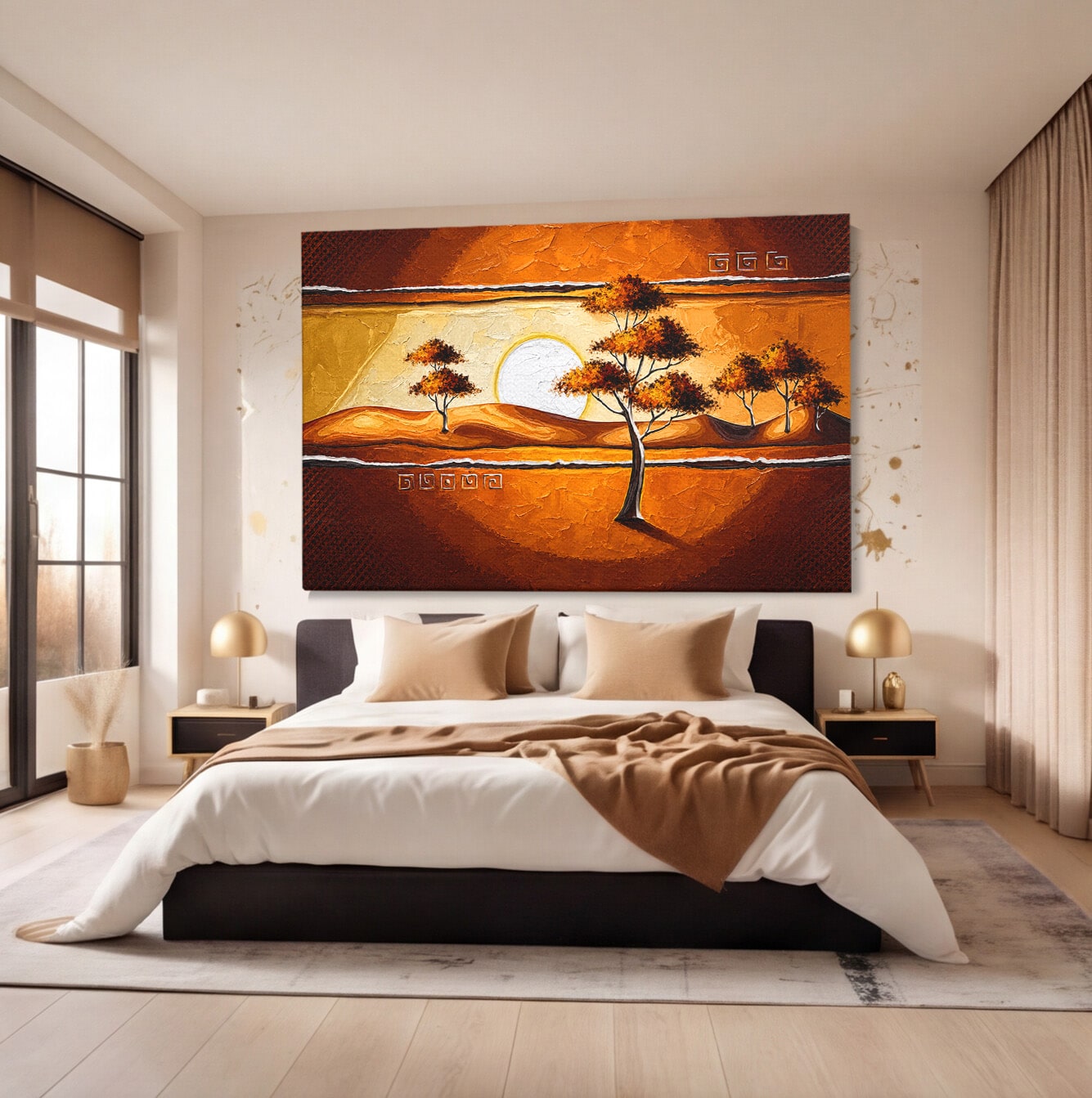 Tablou Canvas Premium LuxCanva® A1749, Apus African, Apus, Copaci, Peisaj, Desert, Living, Culori Vibrante