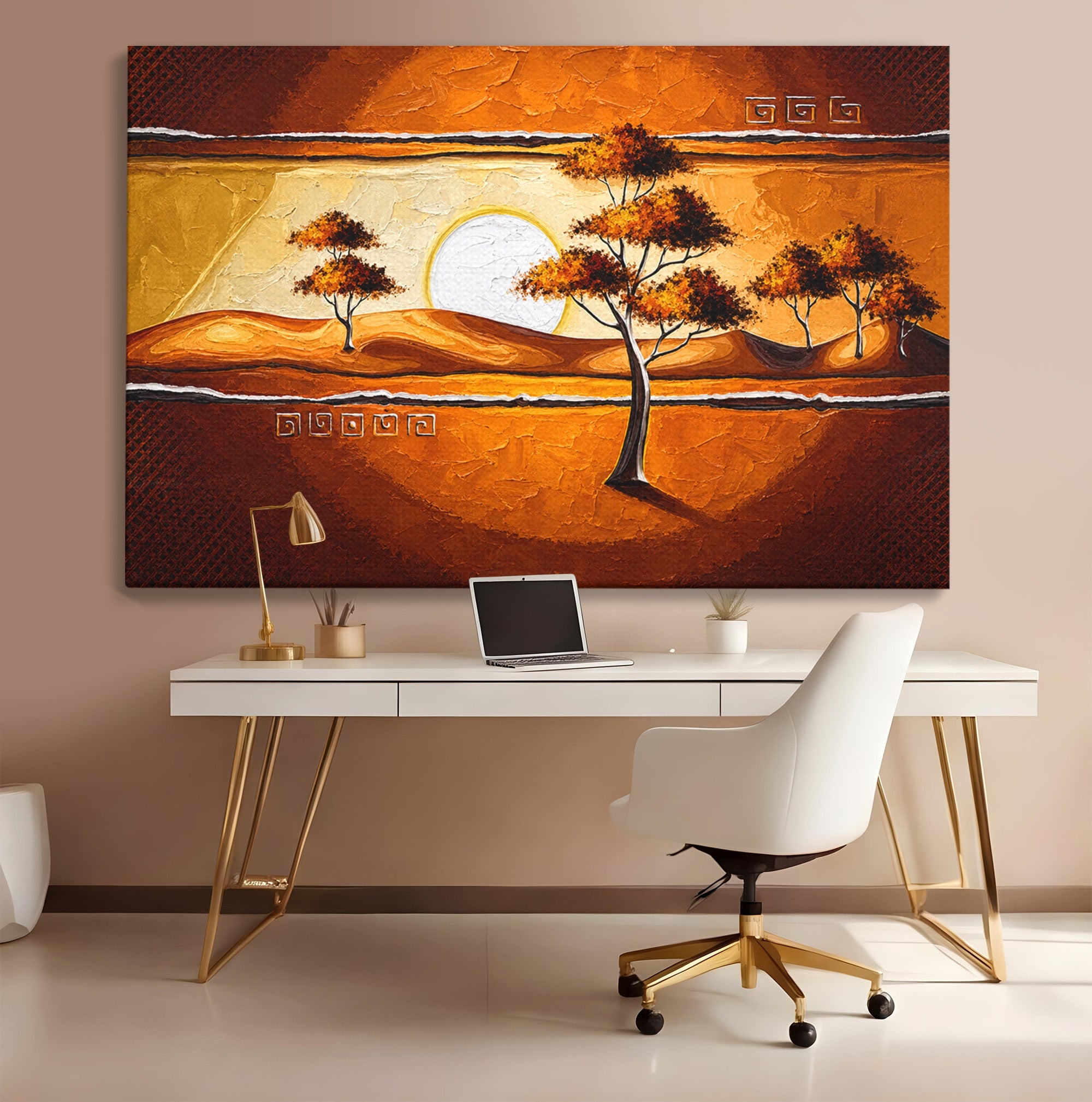 Tablou Canvas Premium LuxCanva® A1749, Apus African, Apus, Copaci, Peisaj, Desert, Living, Culori Vibrante