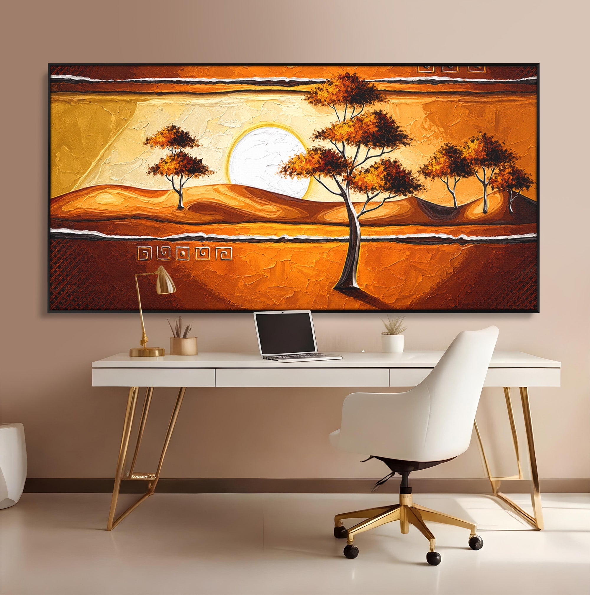 Tablou Canvas Premium LuxCanva® A1749, Apus African, Apus, Copaci, Peisaj, Desert, Living, Culori Vibrante
