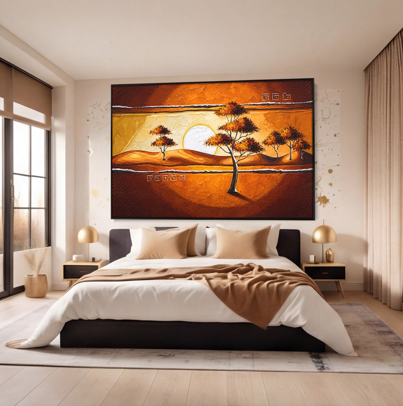 Tablou Canvas Premium LuxCanva® A1749, Apus African, Apus, Copaci, Peisaj, Desert, Living, Culori Vibrante