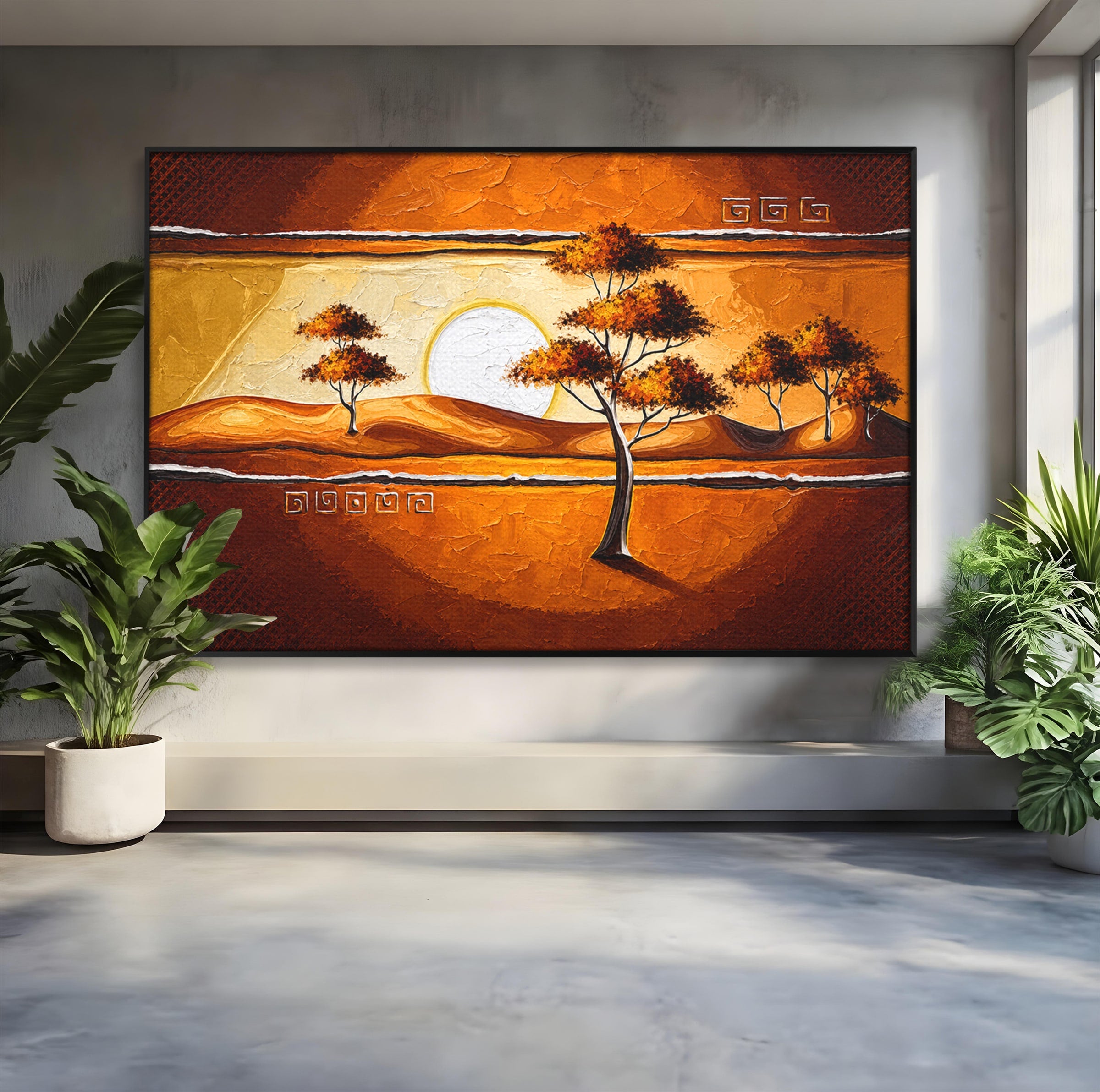 Tablou Canvas Premium LuxCanva® A1749, Apus African, Apus, Copaci, Peisaj, Desert, Living, Culori Vibrante