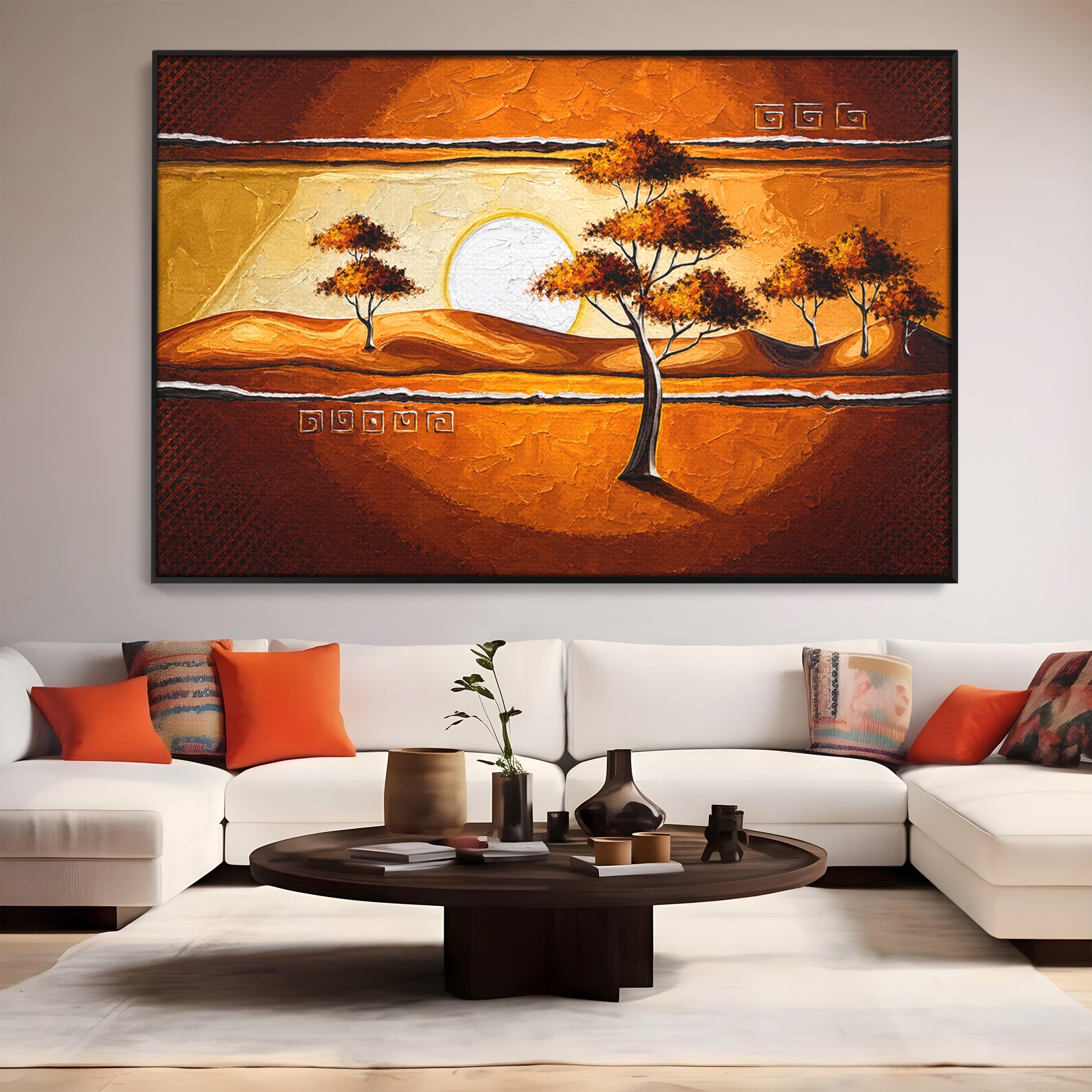 Tablou Canvas Premium LuxCanva® A1749, Apus African, Apus, Copaci, Peisaj, Desert, Living, Culori Vibrante