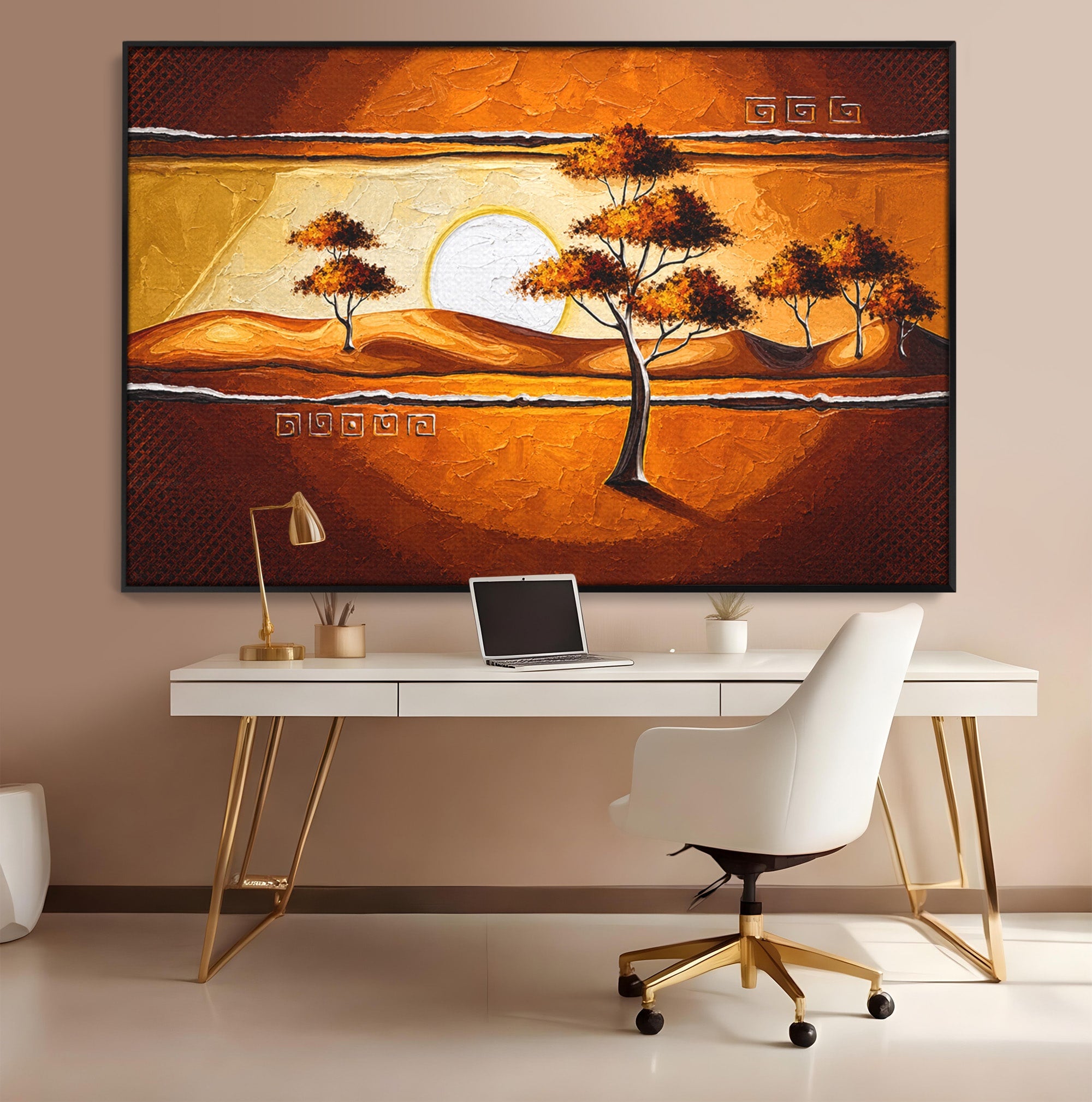 Tablou Canvas Premium LuxCanva® A1749, Apus African, Apus, Copaci, Peisaj, Desert, Living, Culori Vibrante