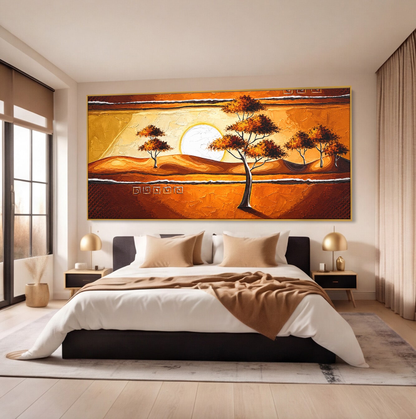 Tablou Canvas Premium LuxCanva® A1749, Apus African, Apus, Copaci, Peisaj, Desert, Living, Culori Vibrante