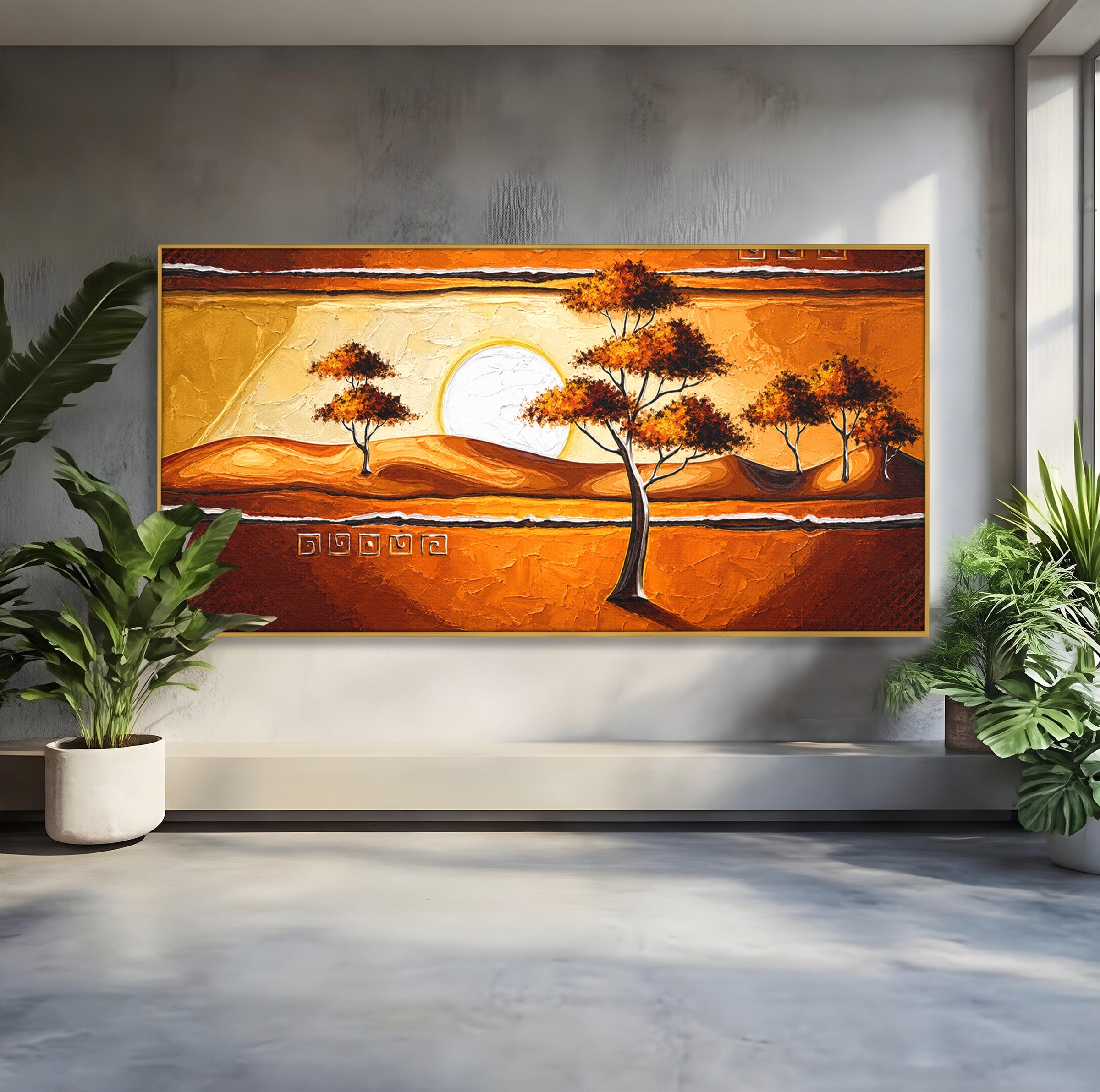 Tablou Canvas Premium LuxCanva® A1749, Apus African, Apus, Copaci, Peisaj, Desert, Living, Culori Vibrante
