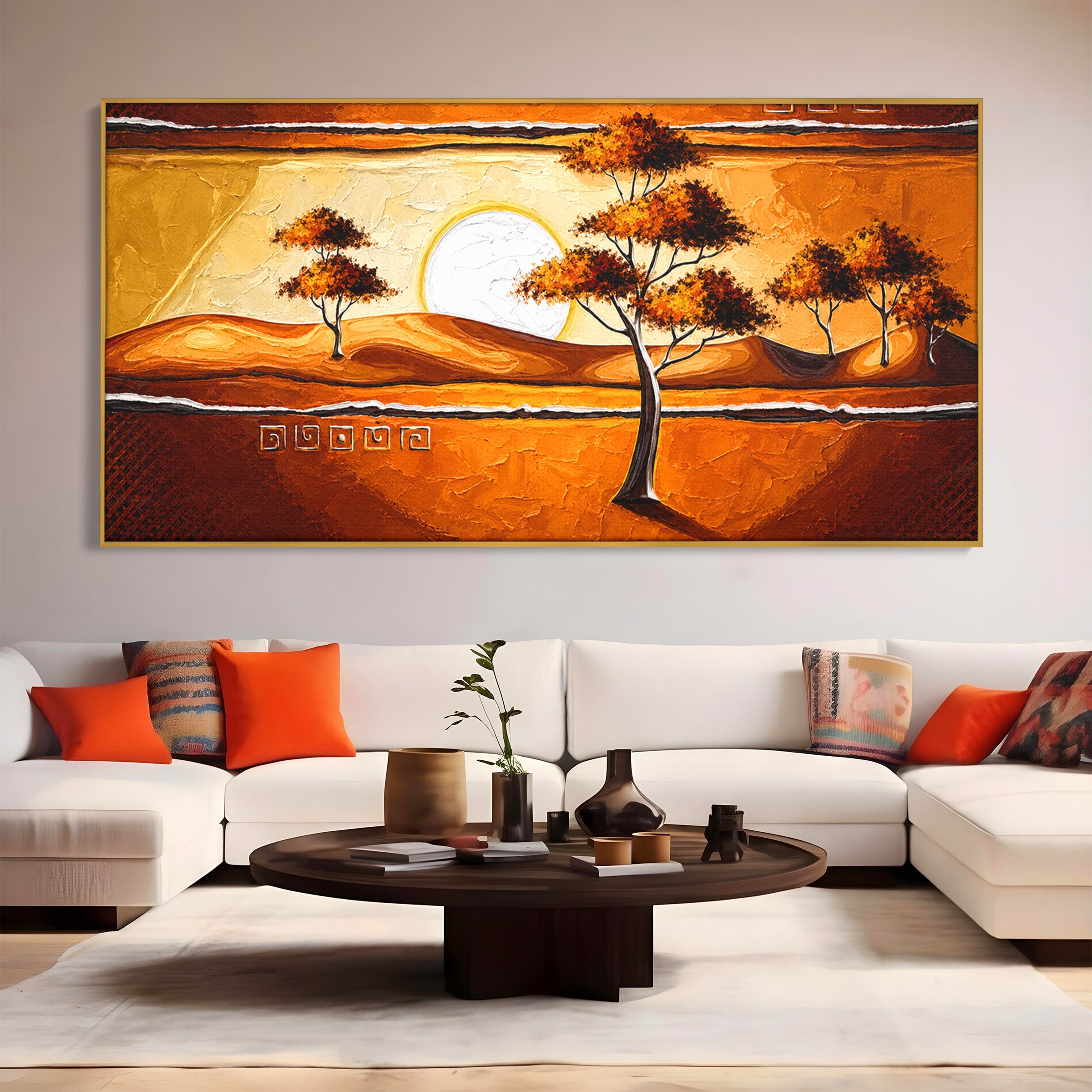 Tablou Canvas Premium LuxCanva® A1749, Apus African, Apus, Copaci, Peisaj, Desert, Living, Culori Vibrante
