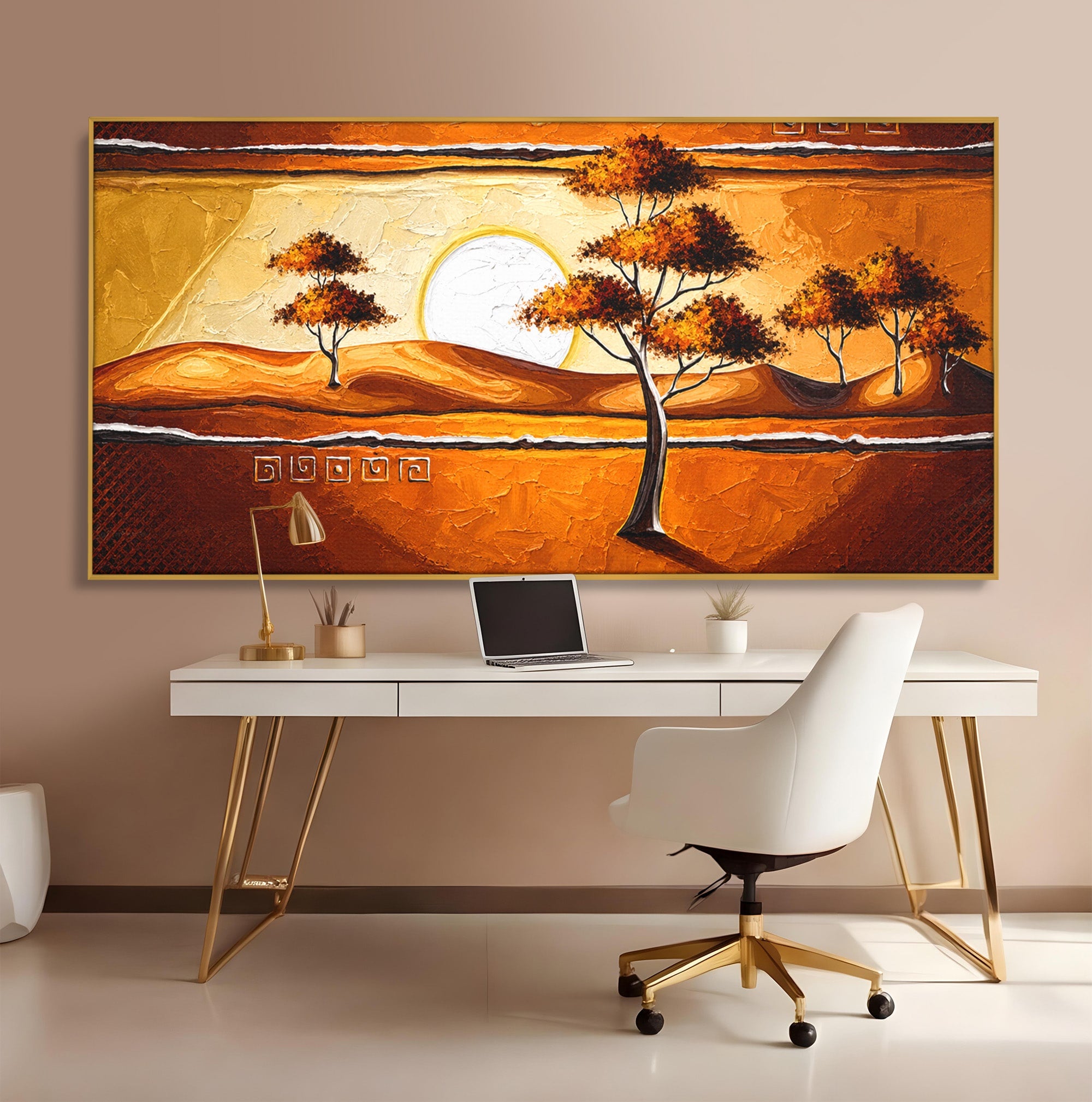 Tablou Canvas Premium LuxCanva® A1749, Apus African, Apus, Copaci, Peisaj, Desert, Living, Culori Vibrante