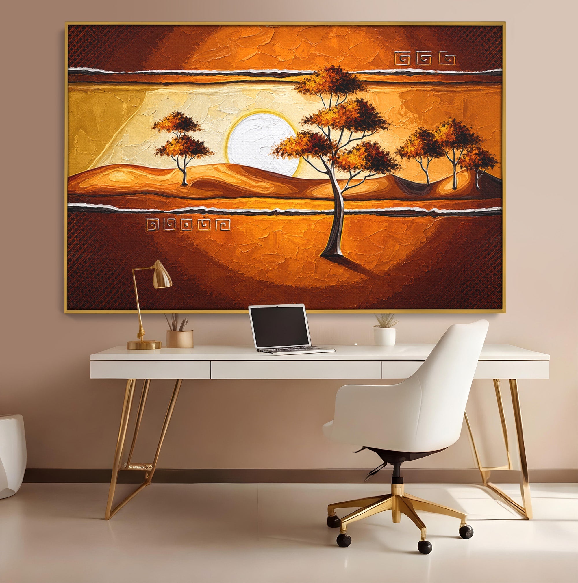 Tablou Canvas Premium LuxCanva® A1749, Apus African, Apus, Copaci, Peisaj, Desert, Living, Culori Vibrante