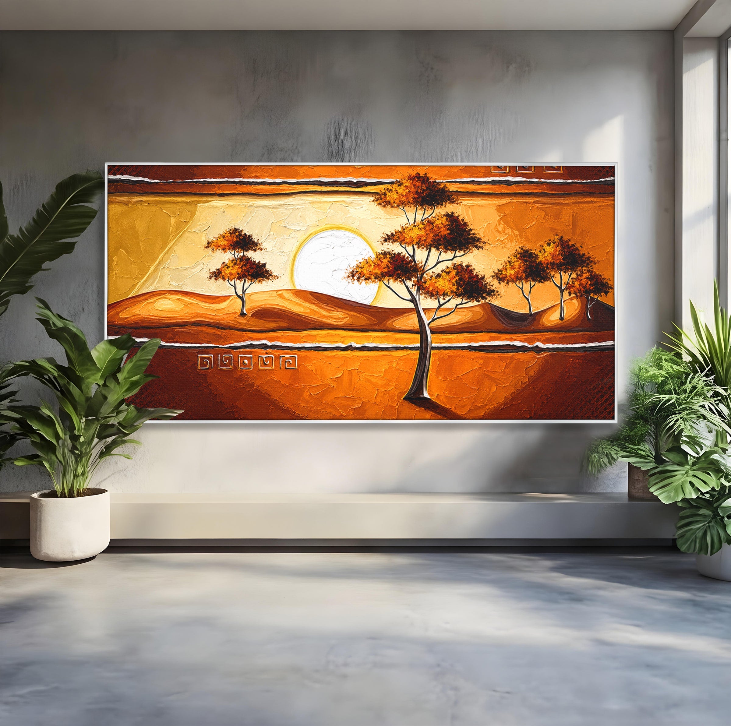 Tablou Canvas Premium LuxCanva® A1749, Apus African, Apus, Copaci, Peisaj, Desert, Living, Culori Vibrante