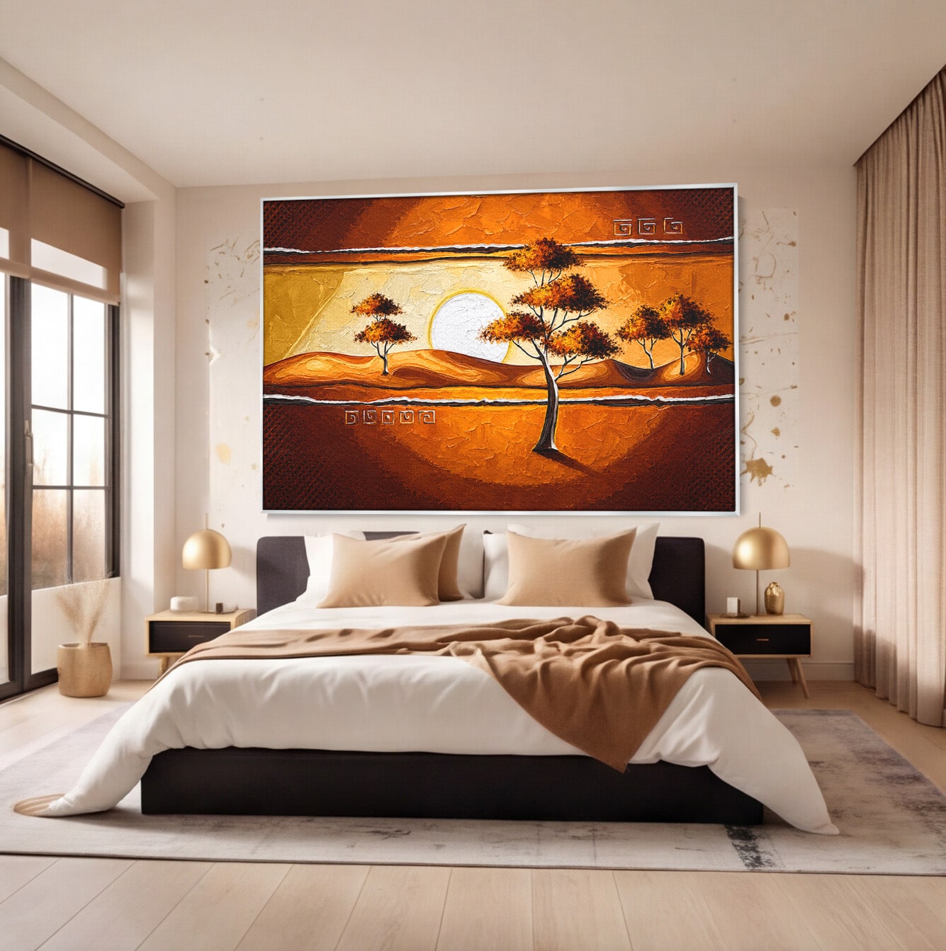 Tablou Canvas Premium LuxCanva® A1749, Apus African, Apus, Copaci, Peisaj, Desert, Living, Culori Vibrante