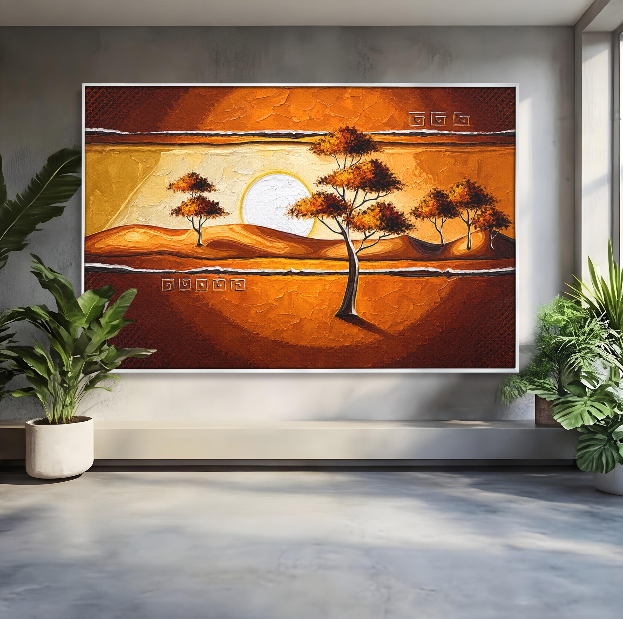 Tablou Canvas Premium LuxCanva® A1749, Apus African, Apus, Copaci, Peisaj, Desert, Living, Culori Vibrante