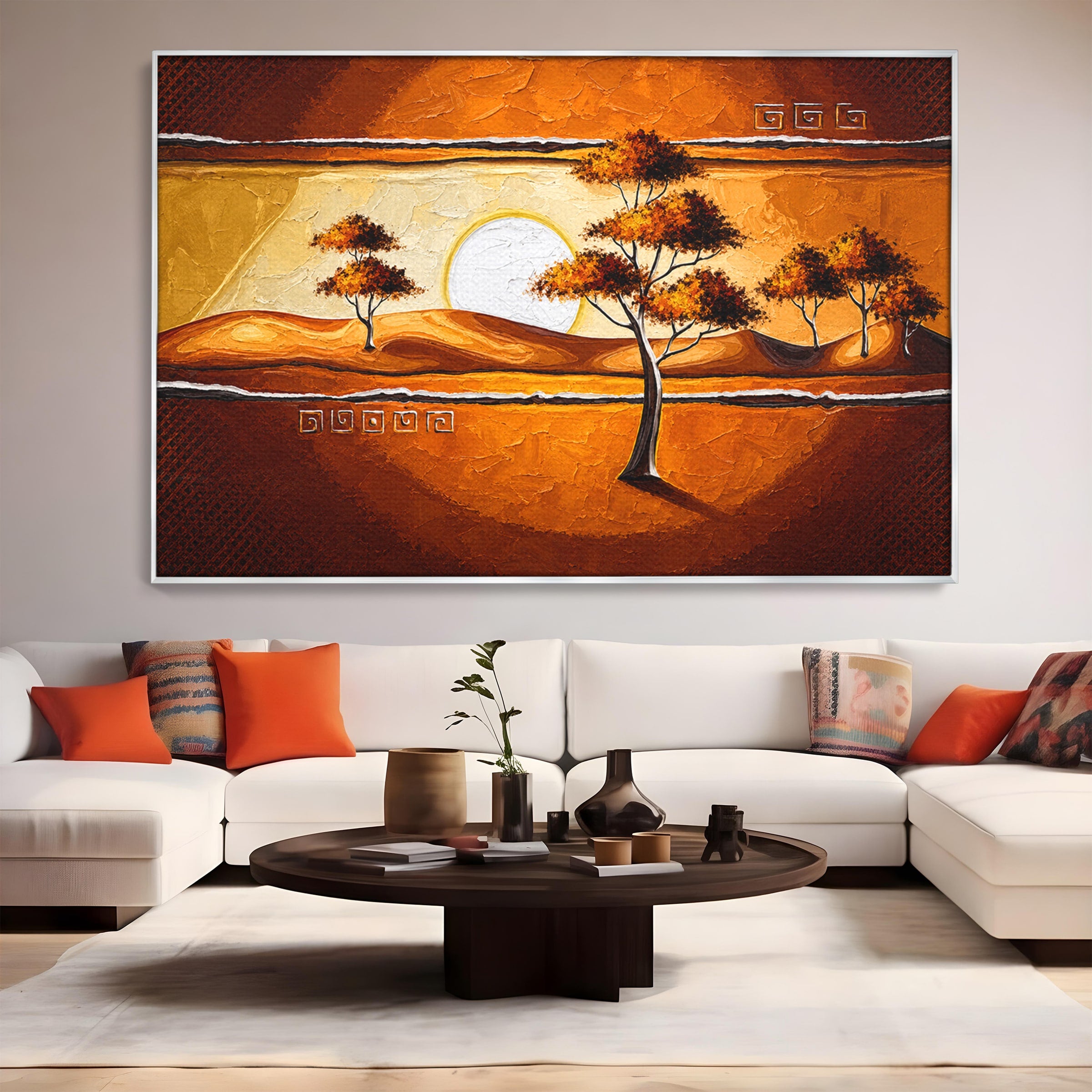 Tablou Canvas Premium LuxCanva® A1749, Apus African, Apus, Copaci, Peisaj, Desert, Living, Culori Vibrante