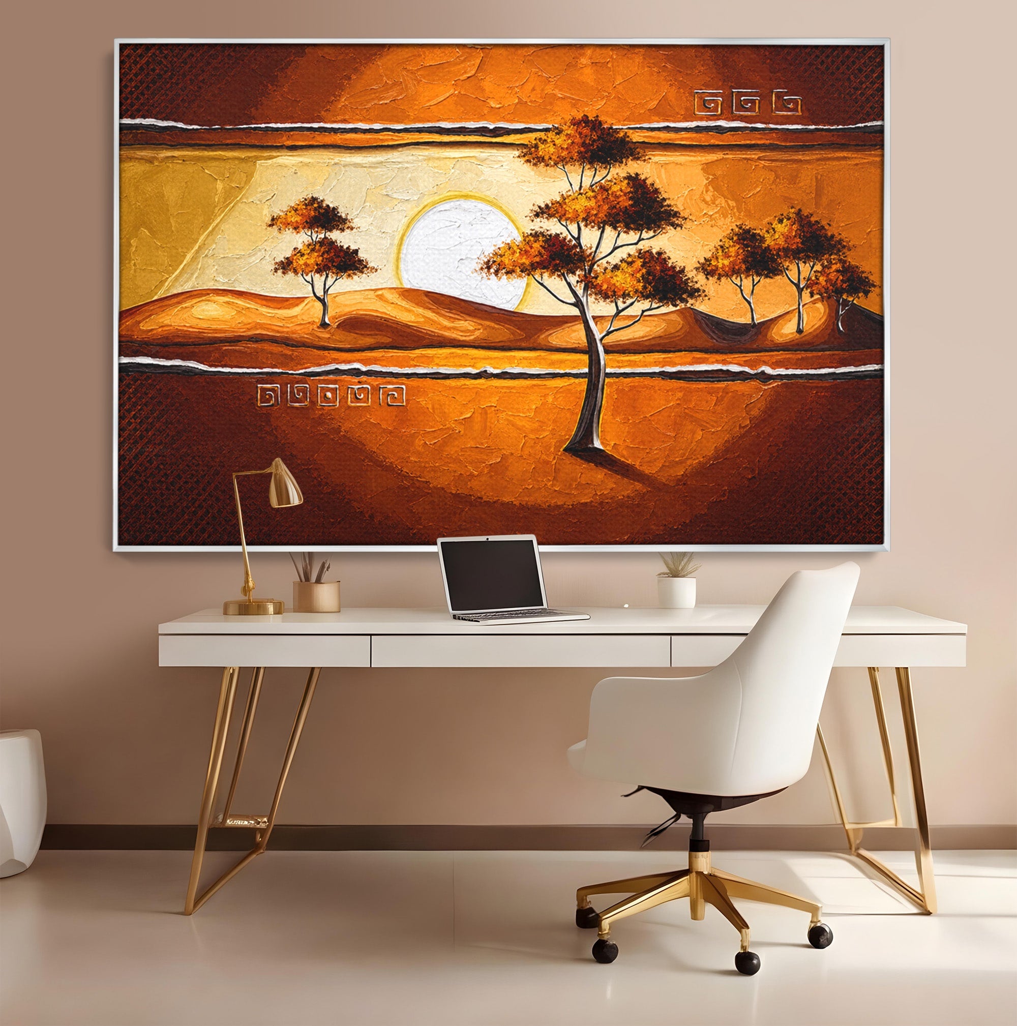 Tablou Canvas Premium LuxCanva® A1749, Apus African, Apus, Copaci, Peisaj, Desert, Living, Culori Vibrante